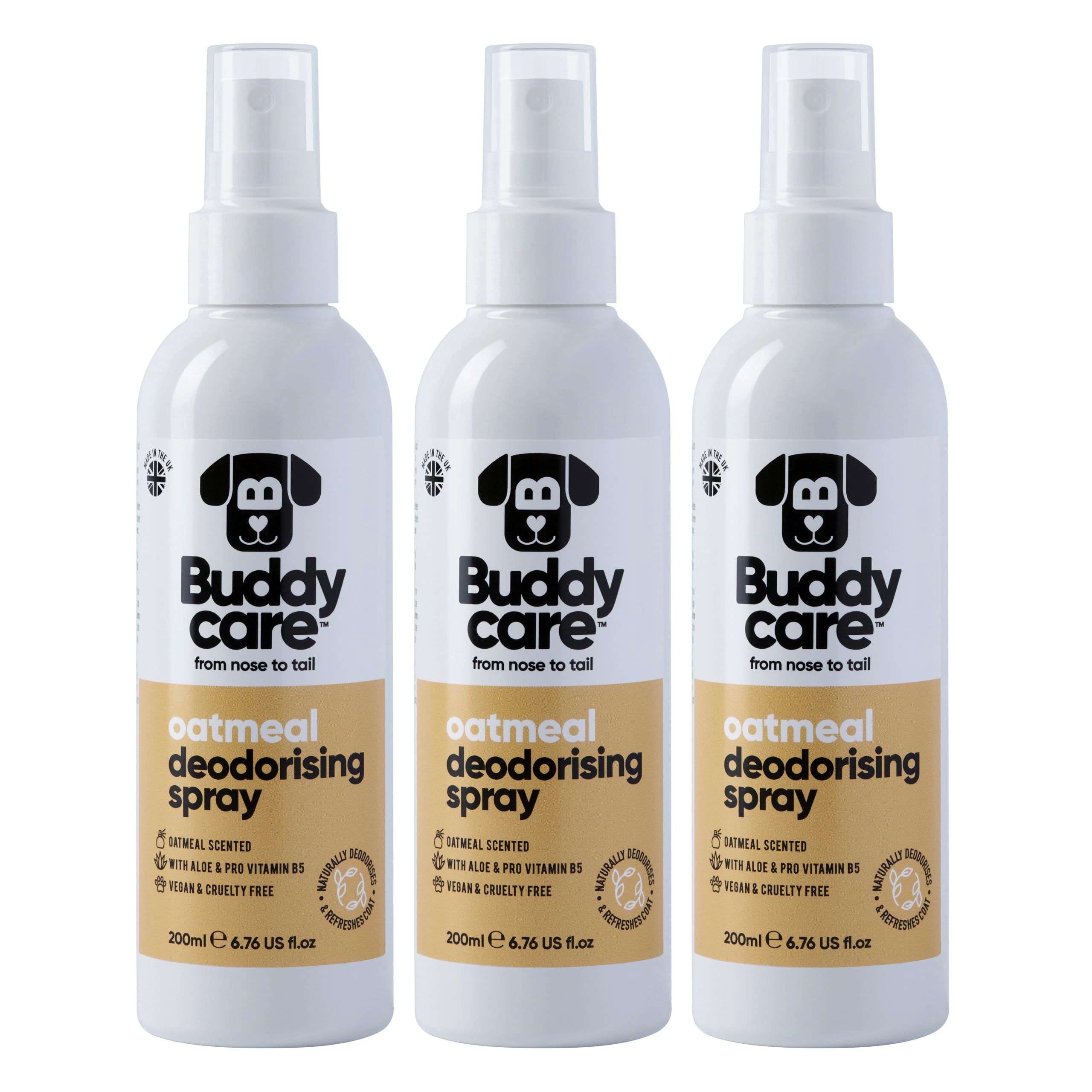 Buddycare | Dezodorant w sprayu dla psów - kojący dezodorant w sprayu dla psów - z aloesem i witaminą B5, mąka owsiana, 200 ml (zestaw 1 szt.)