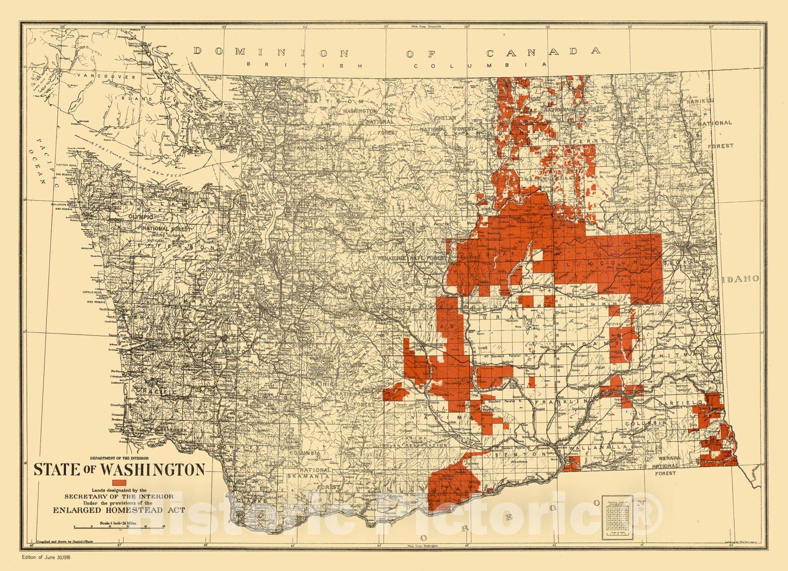 Amazon.co.jp: 歴史的な地図：ワシントン1916、ワシントン州：拡大されたホームステッド法の規定の下、内部秘書によって指定された土地、アンティークヴィンテージ複製  62in x 44in 5162750_6244_MADM : DIY・工具・ガーデン