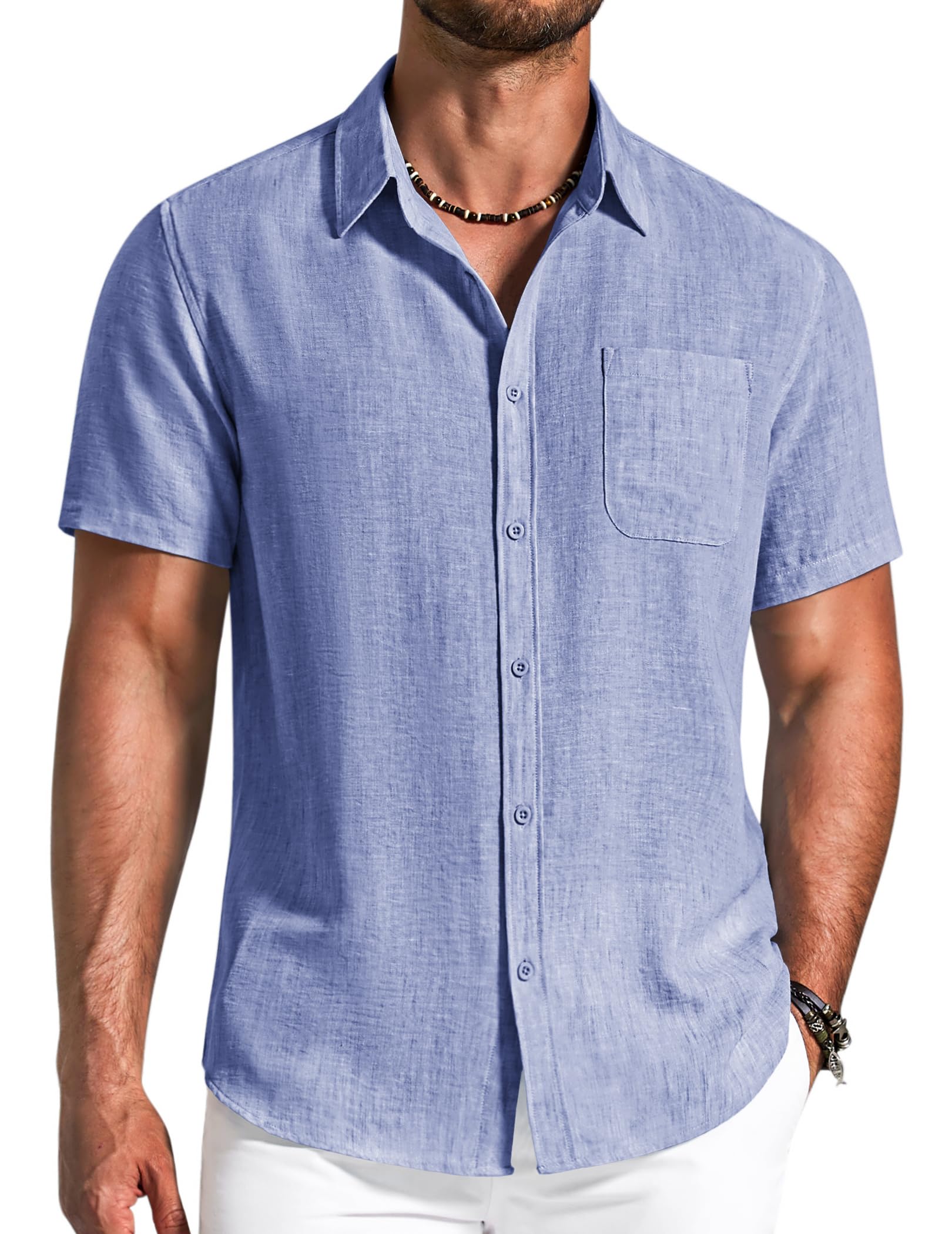 COOFANDY Hemd Herren Kurzarm Klassisch Bequem Sommerhemd Casual Freizeit Strand Shirt mit Brusttasche