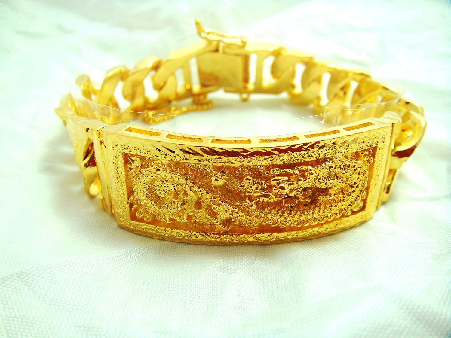 Dragon Thai Gold Plated Bangle 24k Thai Baht Yellow Gold Filled Men's Bracelet 7.5,8.5,9 Inch 70 Grams 20 mm