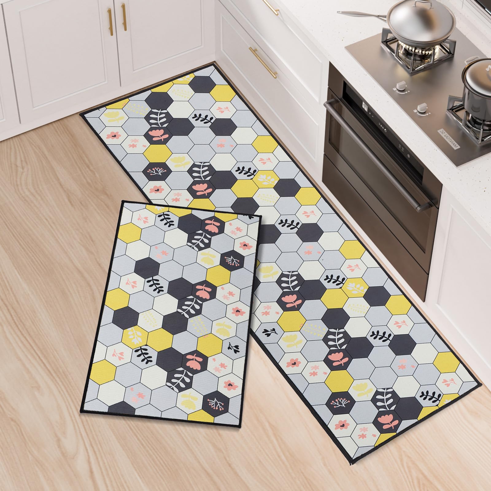 Tapis de Cuisine en Silicone Antidérapant Set de 2 Pièces 40x60cm + 40x120cm