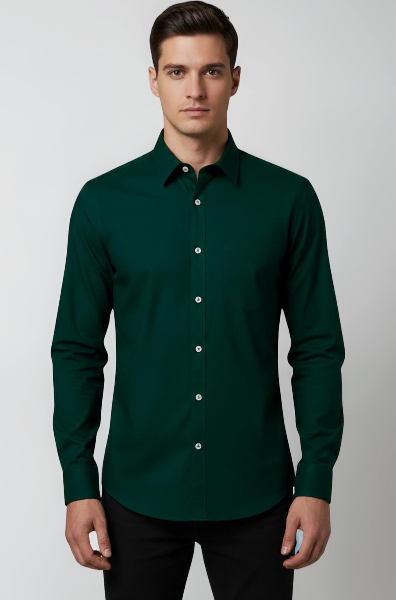 Men's Regular Fit Solid Pattern Cotton Blend Shirt with Long Sleeve Collared Neck Button Down Closure Type and Standard Length