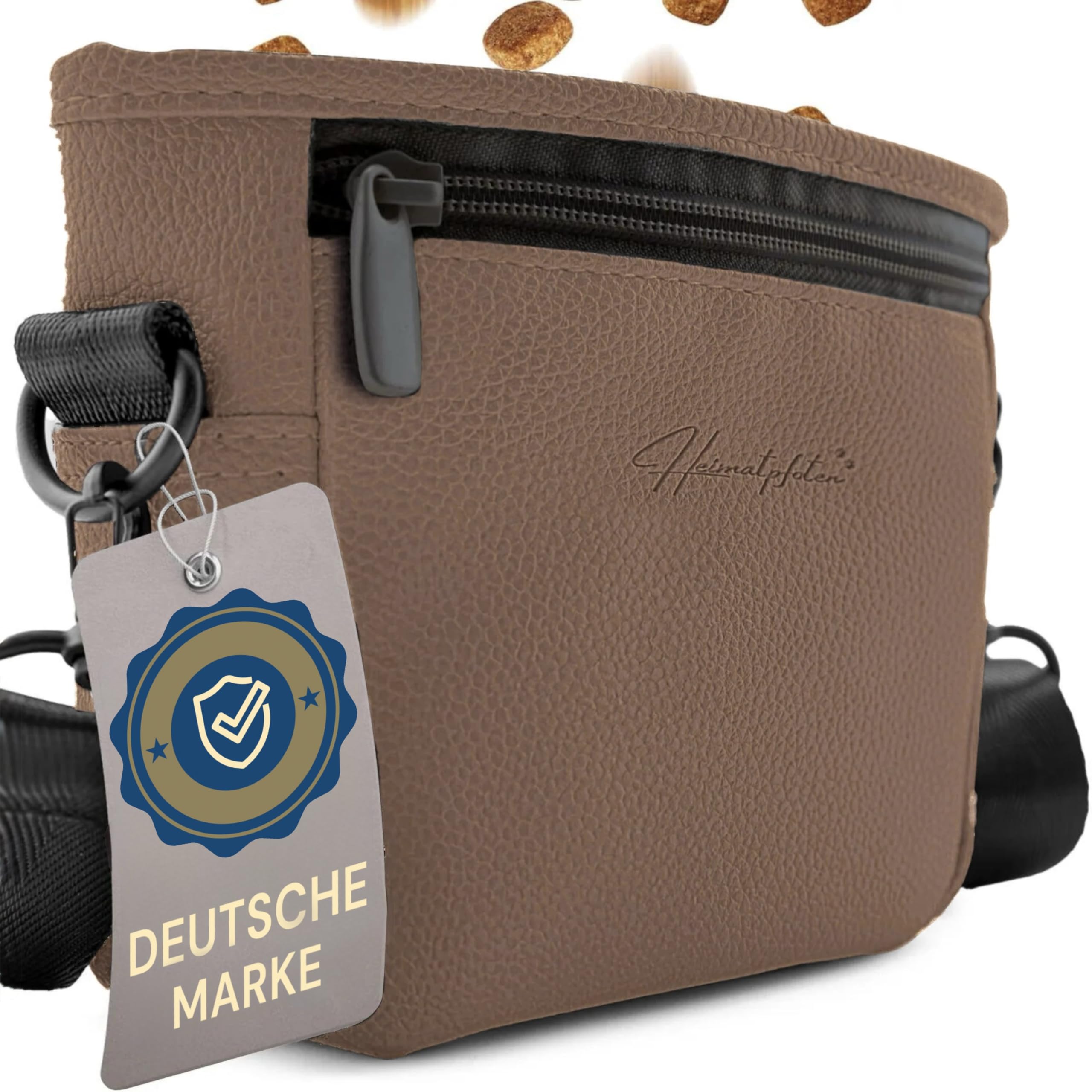 Leckerlitasche für Hunde aus Kunstleder - Gassitasche mit Einhand Magnet-Verschluss - Hunde-Leckerli-Beutel (Größe S - Braun)
