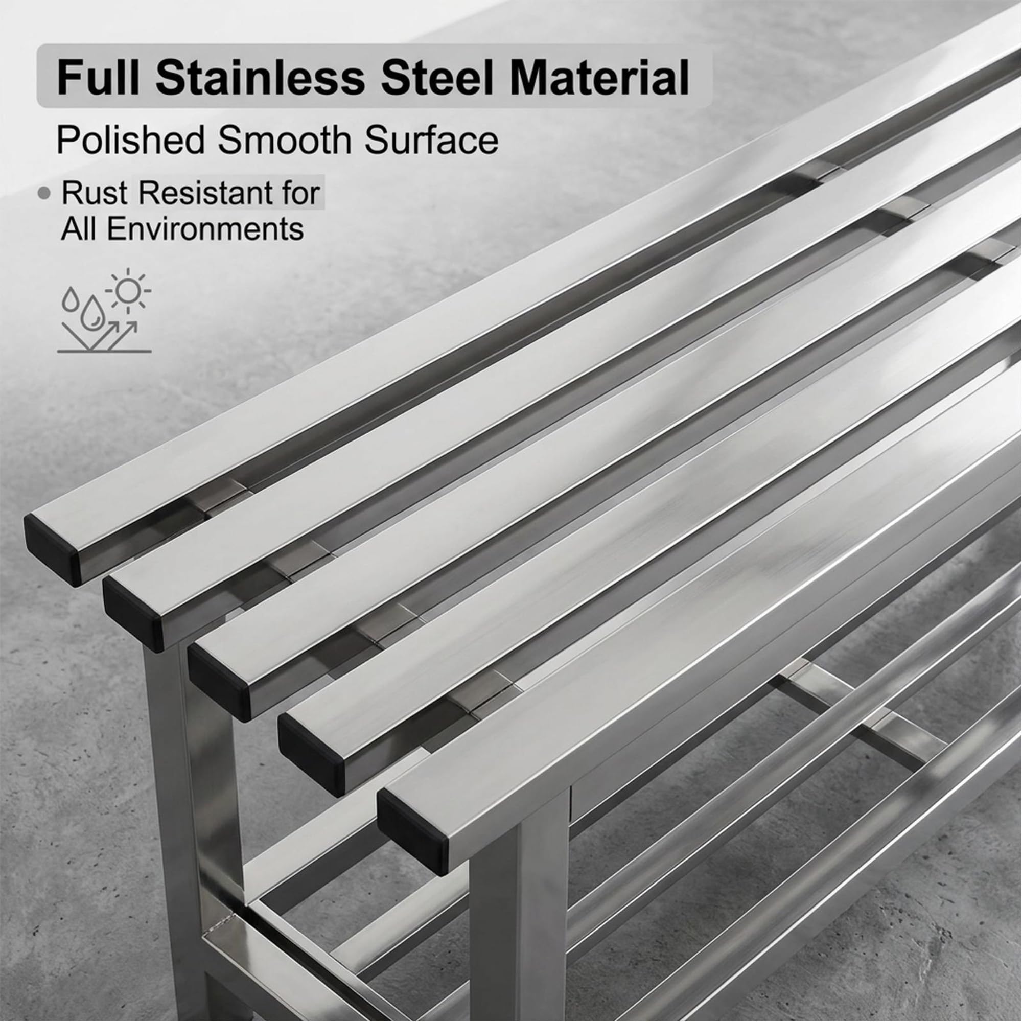 Banco de jardín de Acero Inoxidable para Exterior y Patio | Acero inoxidable 304,resistente a la oxidación y de alta resistencia;apto para porches, piscinas,(Single Layer,150cm/59in)