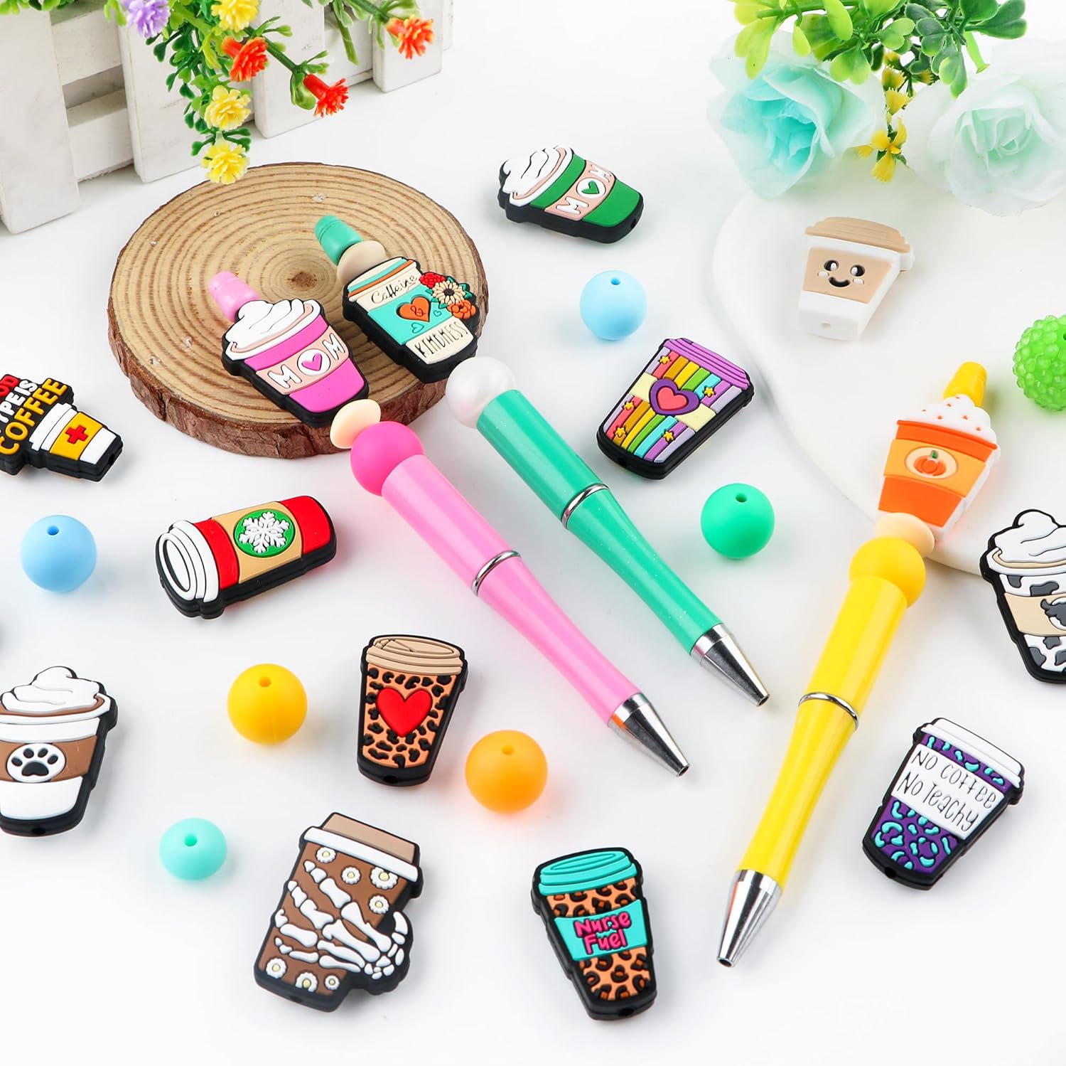 15Pcs Silicone Focal Beads for Pens, Character Silicone Beads for Keychain Making, Lanyard Making DIY Handicraft(Cup) - Image 4