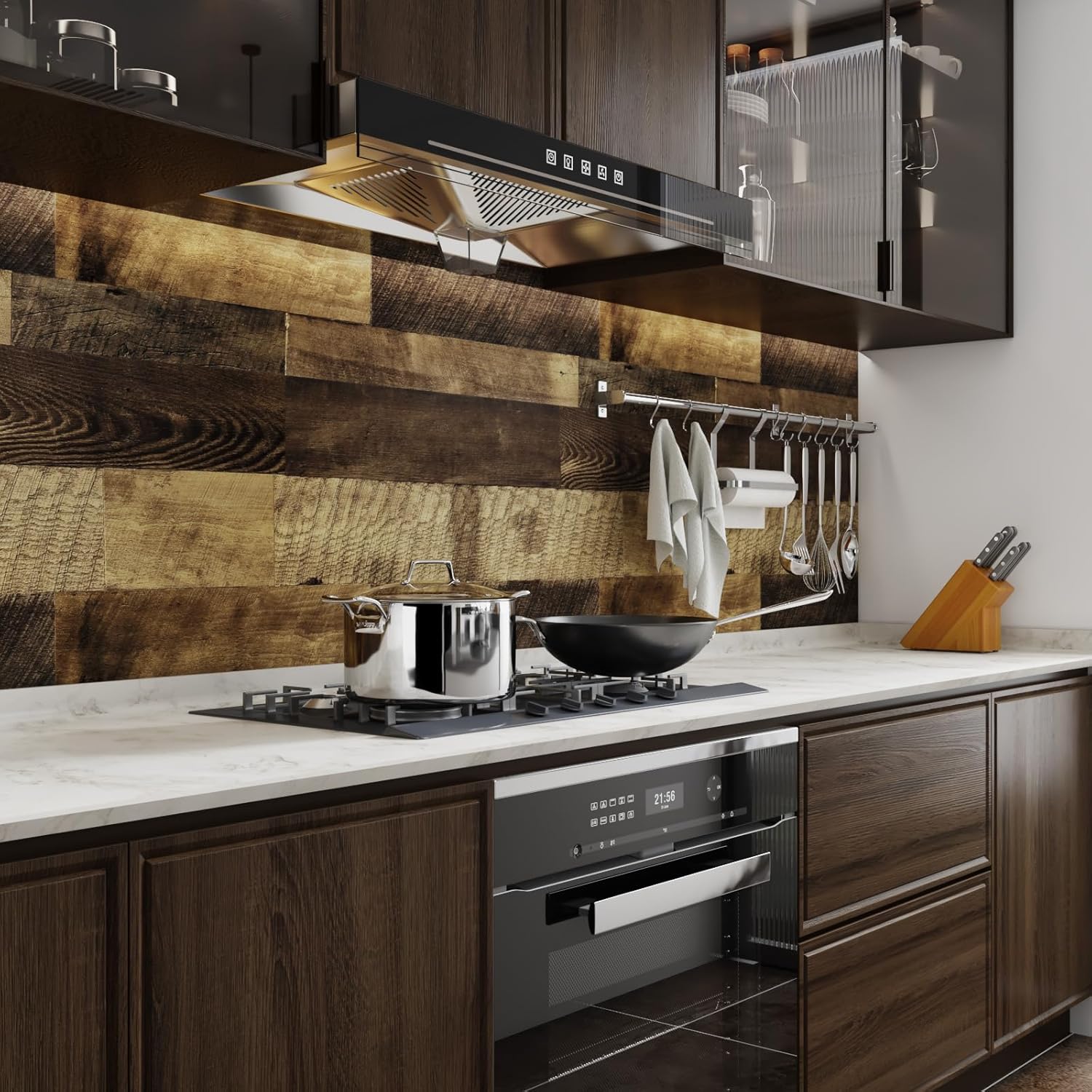 LACHEERY Kitchen Counter Contact Paper Waterproof Wood Grain Butcher Block Contact Paper 317 x 24 Inch Wide Peel and Stick Countertops Waterproof Wood Wallpaper for Kitchen Table Desk Top Vinyl Wrap