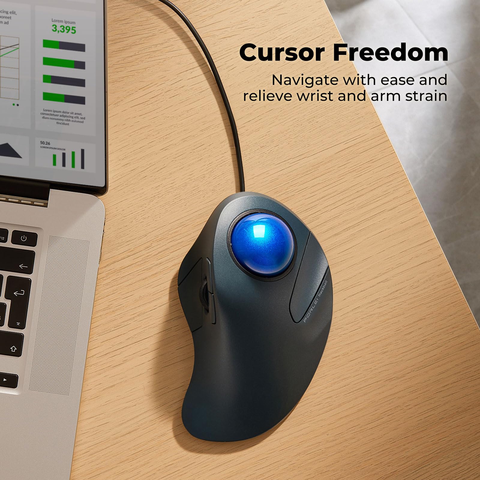 Mouse Trackball Cablato Ergonomico - Controllo A Dito, 5 DPI Regolabili, Per PC E Laptop - Foto 10