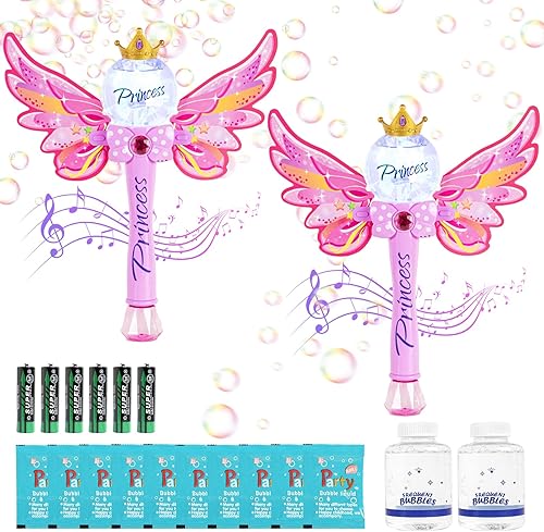 Vista 19 de Magic Princess - Varita de burbujas para niños, máquina de burbujas automática iluminada y musical y soplador de burbujas, fiesta de cumpleaños