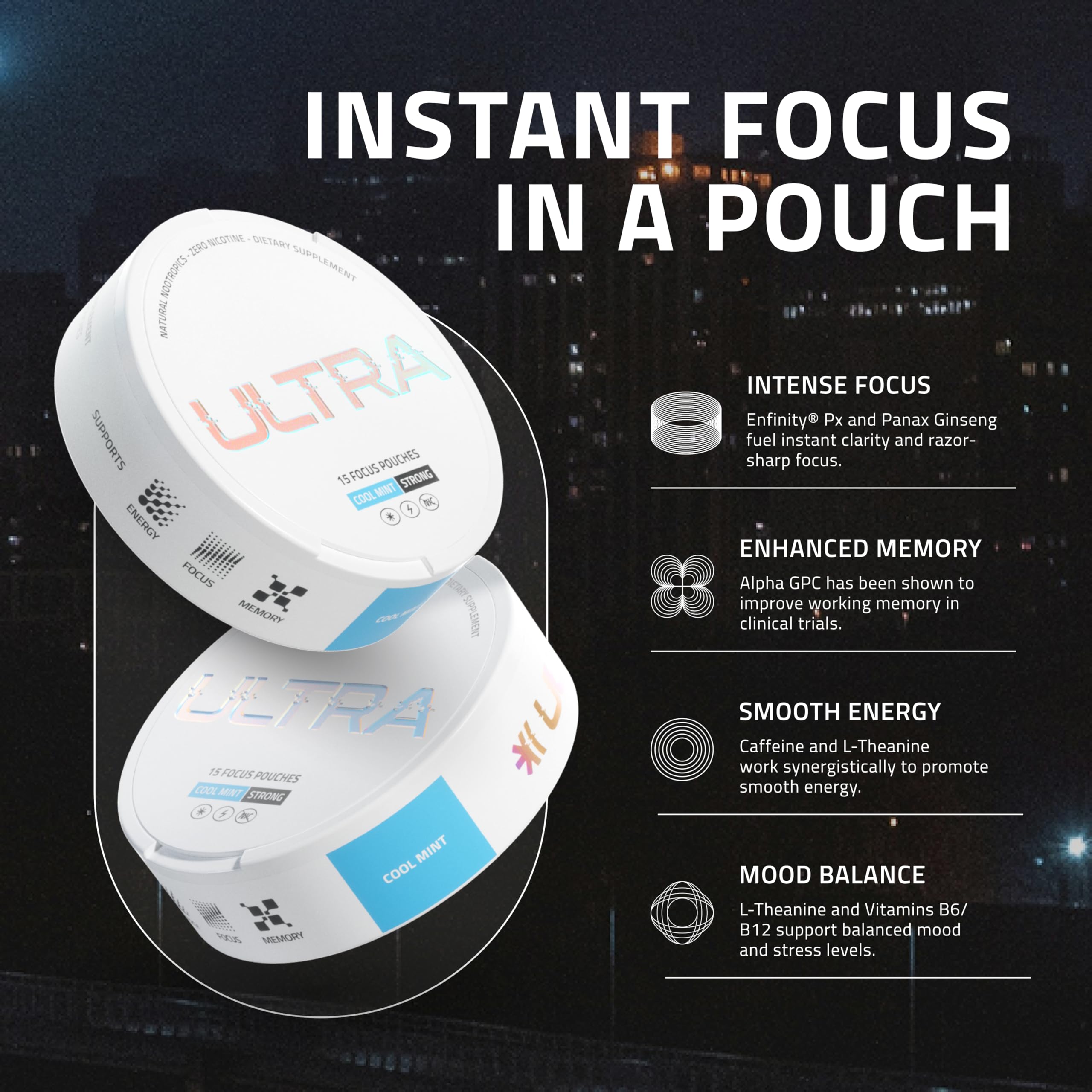 Ultra Focus Pouches (Variety Pack, 3 Cans) Nicotine and Caffeine Free — Amazon image 2