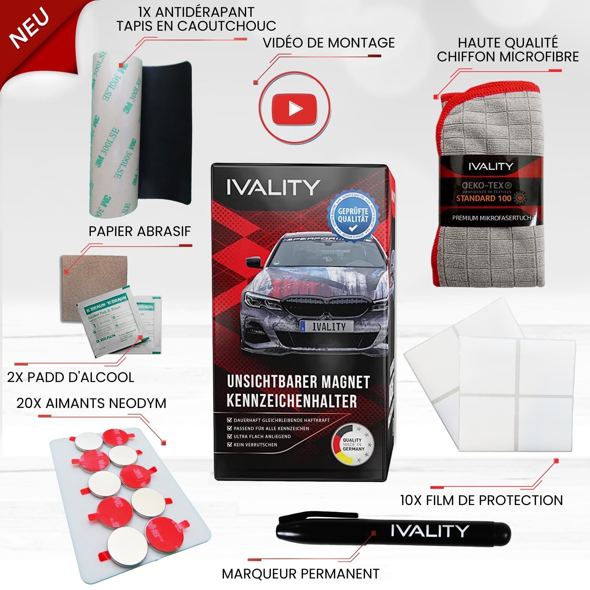 IVALITY® 100% pulito Portatarga magnetico - Supporto magnetico senza cornice per 1 targa - Porta targa per auto