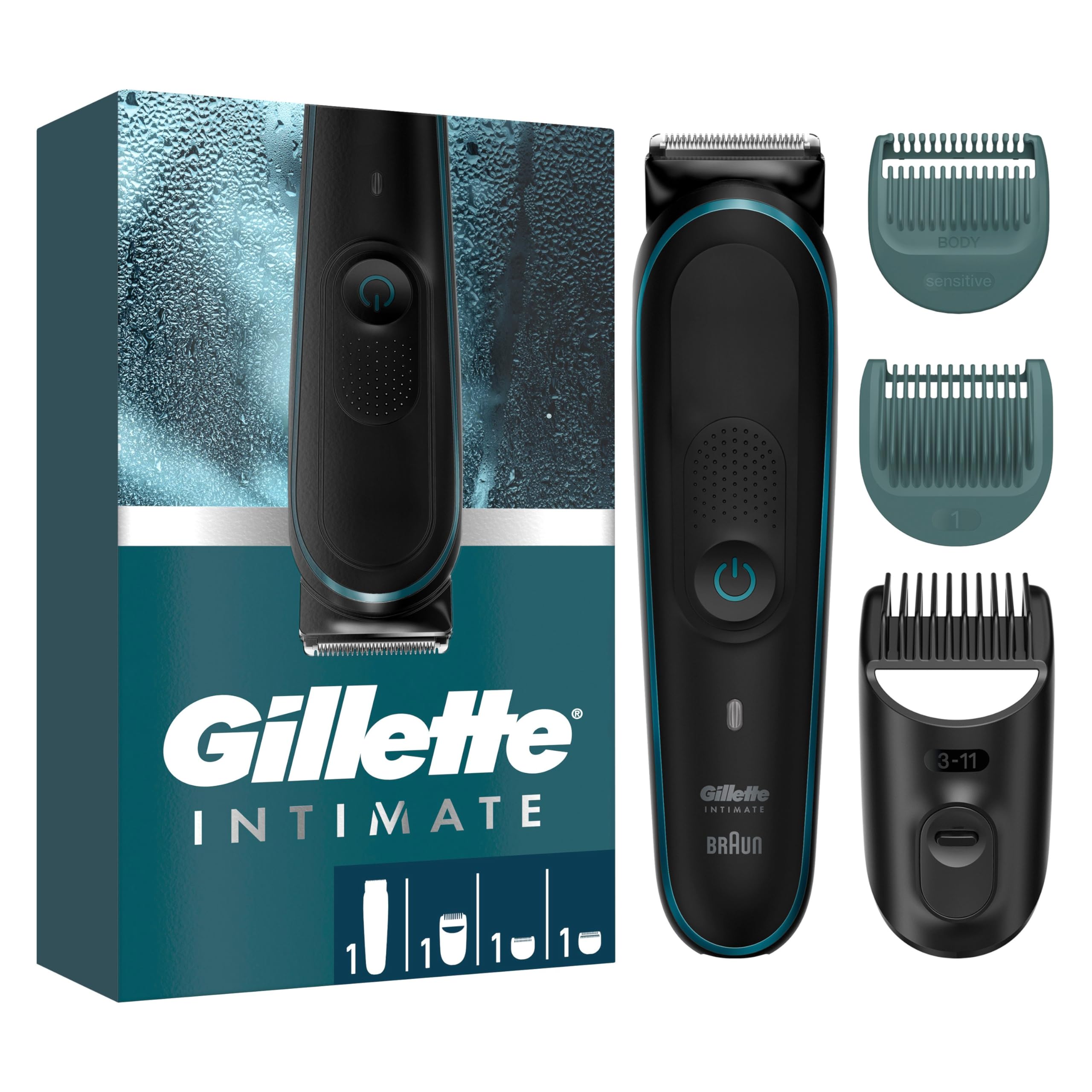 Gillette Intimate Men's Intimate Clipper l5 for Gentle Pubis Shaving, Waterproof and Cordless Electric Trimmer, 3 Combs, Sharpened Blades Wear-Resistant No Need for Replacement, Braun Technology