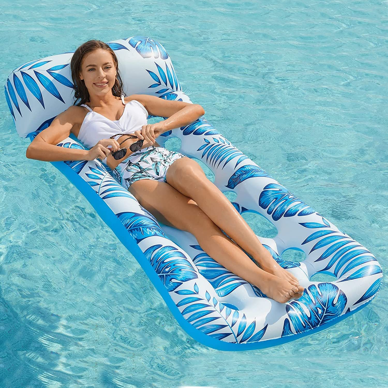 Gonfiabile Galleggiante Amaca d'acqua Piscina con Poggiatesta Zattera da letto per sedia galleggiante ad aria porosa per attività d'acqua estiva all'aria aperta, 185 x 85 cm