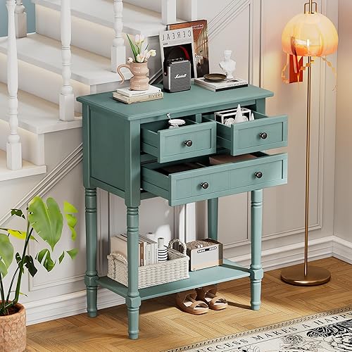 Miniatura 18 de Merax Mesa consola clásica de madera para entrada, pasillo, aparador con cajones de almacenamiento y estante inferior (azul marino) azul marino