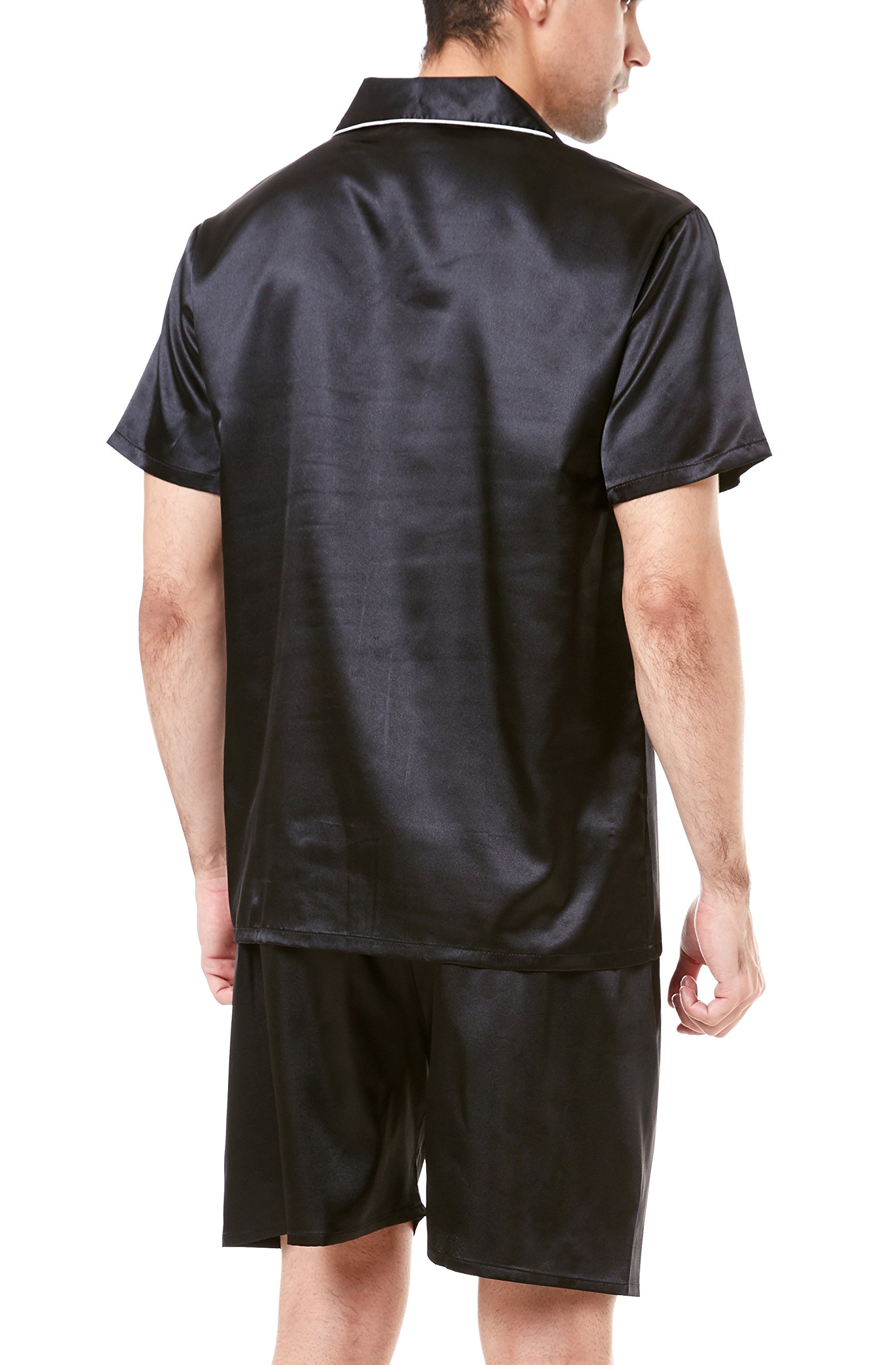 Conjunto de pijama de satén de manga corta para hombre con pantalones cortos