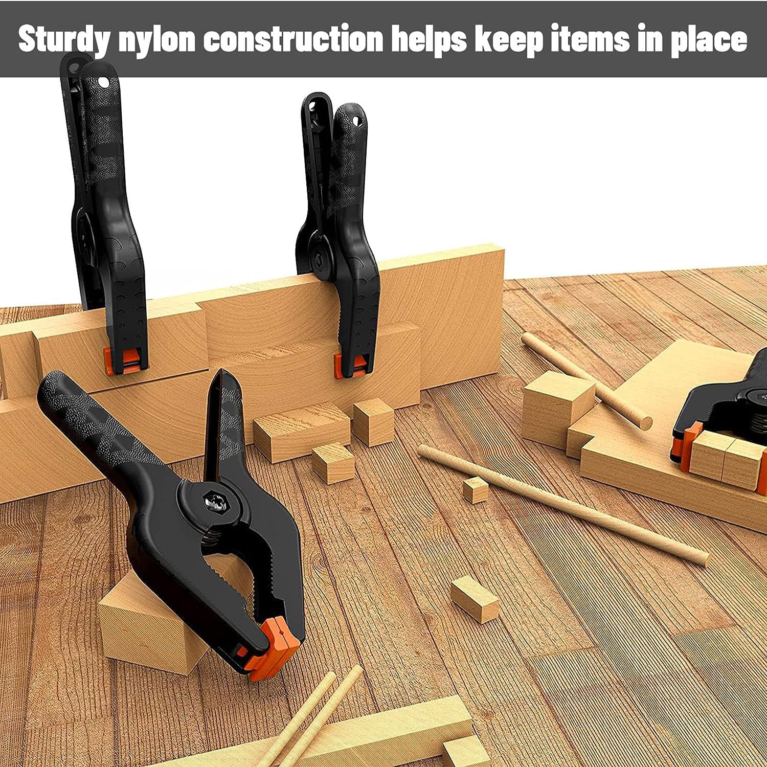 Lot De 4 Pinces à Ressort 7 Cm - En Nylon, Mâchoire Orange Réglable - Pour Bricolage, Menuiserie, Photo, Loisirs Créatifs