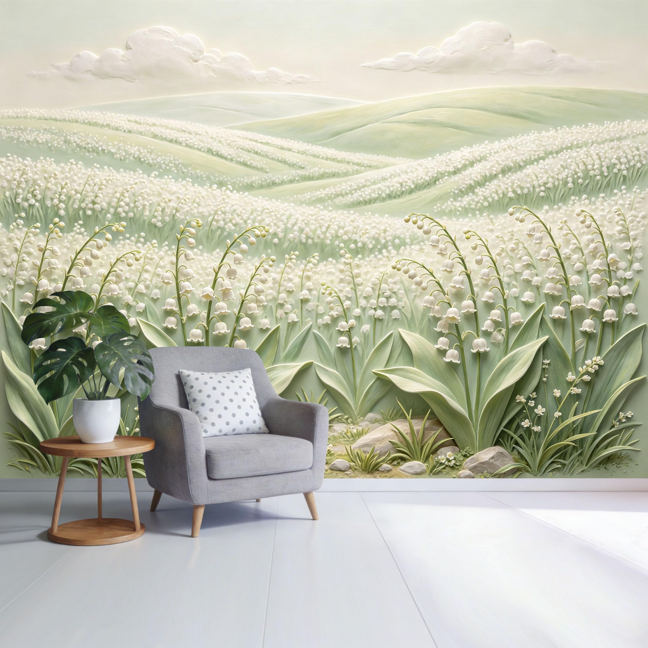 Custom Size Wall Mural Lily of the Valley Meadow Pastel Landscape Botanical Minimalist SelfAdhesive Wall Fabric Removable Wallpaper for Home Office Decor