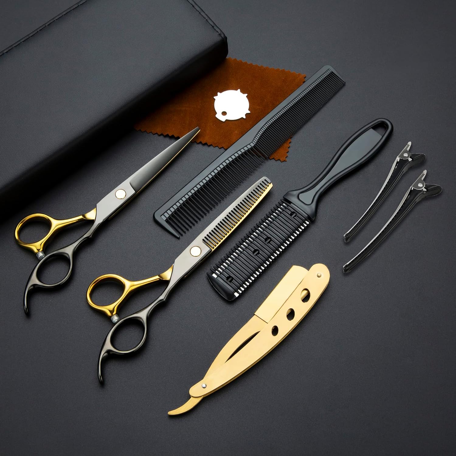 Black Gold Hair Cutting Scissors Professional Stainless Steel Barber Hair Thinning Shears Salon Multifunctional Straight Hair Cutting Shears Teeth Scissors Hair Cutting Scissors Kit for Home Use Black Gold Hair Cutting Scissors Professional Stainless Steel Barber Hair Thinning Shears Salon Multifunctional Straight Hair Cutting Shears Teeth Scissors Hair Cutting Scissors Kit for Home Use