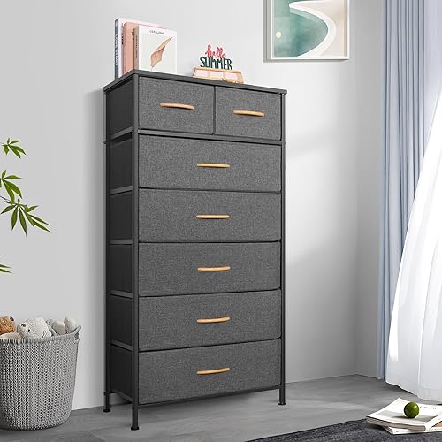 Miniatura 2 de Mifuro - Cómoda alta para dormitorio, torre organizadora de almacenamiento vertical con 7 cajones, cómoda con contenedores de tela, marco de acero,