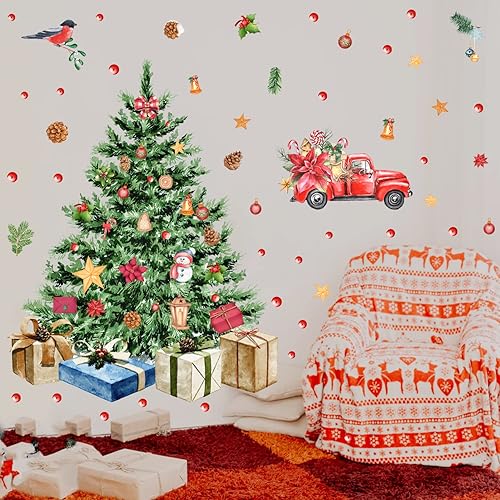 Miniatura 9 de Large Christmas Tree Wall Decals Merry Christmas Wall Stickers Christmas Truck Wall Decals Peel and StickWatercolor Pine Tree Stickers for Window