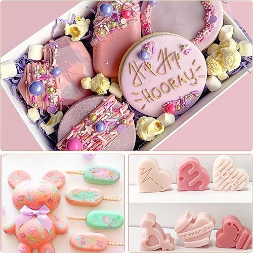 Miniatura 7 de Juego de 6 moldes de chocolate para el Día de la Madre, molde de osito de goma rompible 3D de oso de peluche de diamante, círculos de corazón de