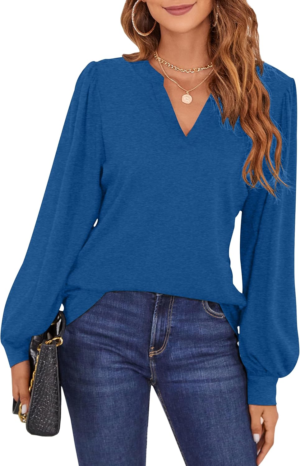 BMJL Womens Work Blouse Dressy Business Casual Tops Long Lantern Sleeve V Neck Office Fall Shirt