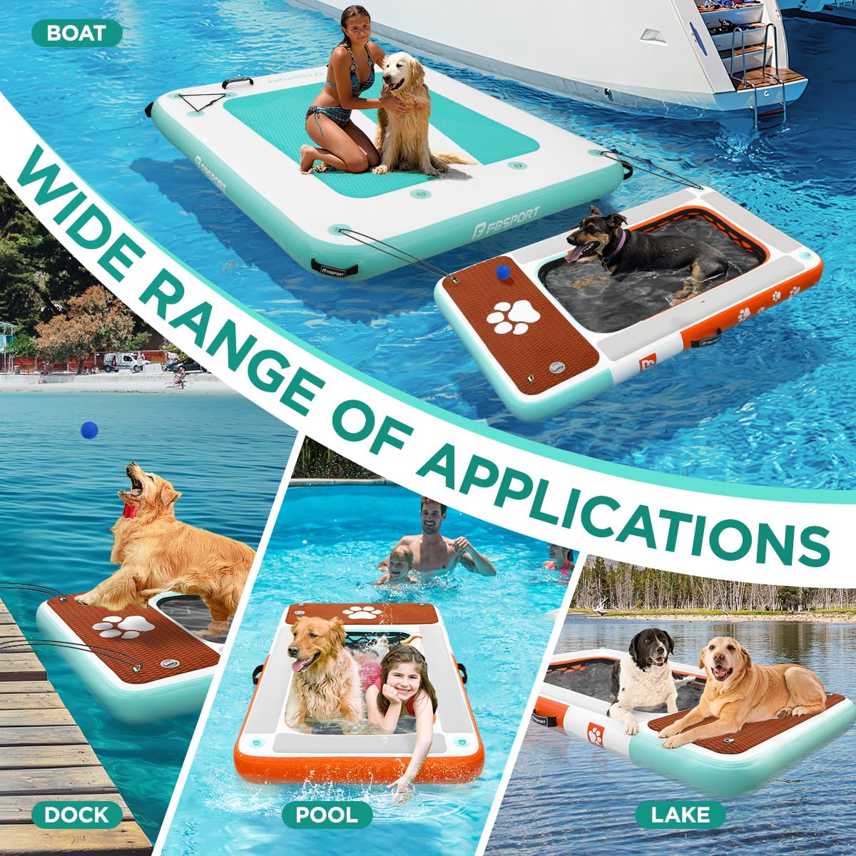 FBSPORT rampa gonfiabile da barca per cani,Piattaforma Galleggiante per Cani, 1.4M Galleggiante per Piscina, Laghi, Barche e Mare, Piattaforma Galleggiante in EVA Antiscivolo Verde menta