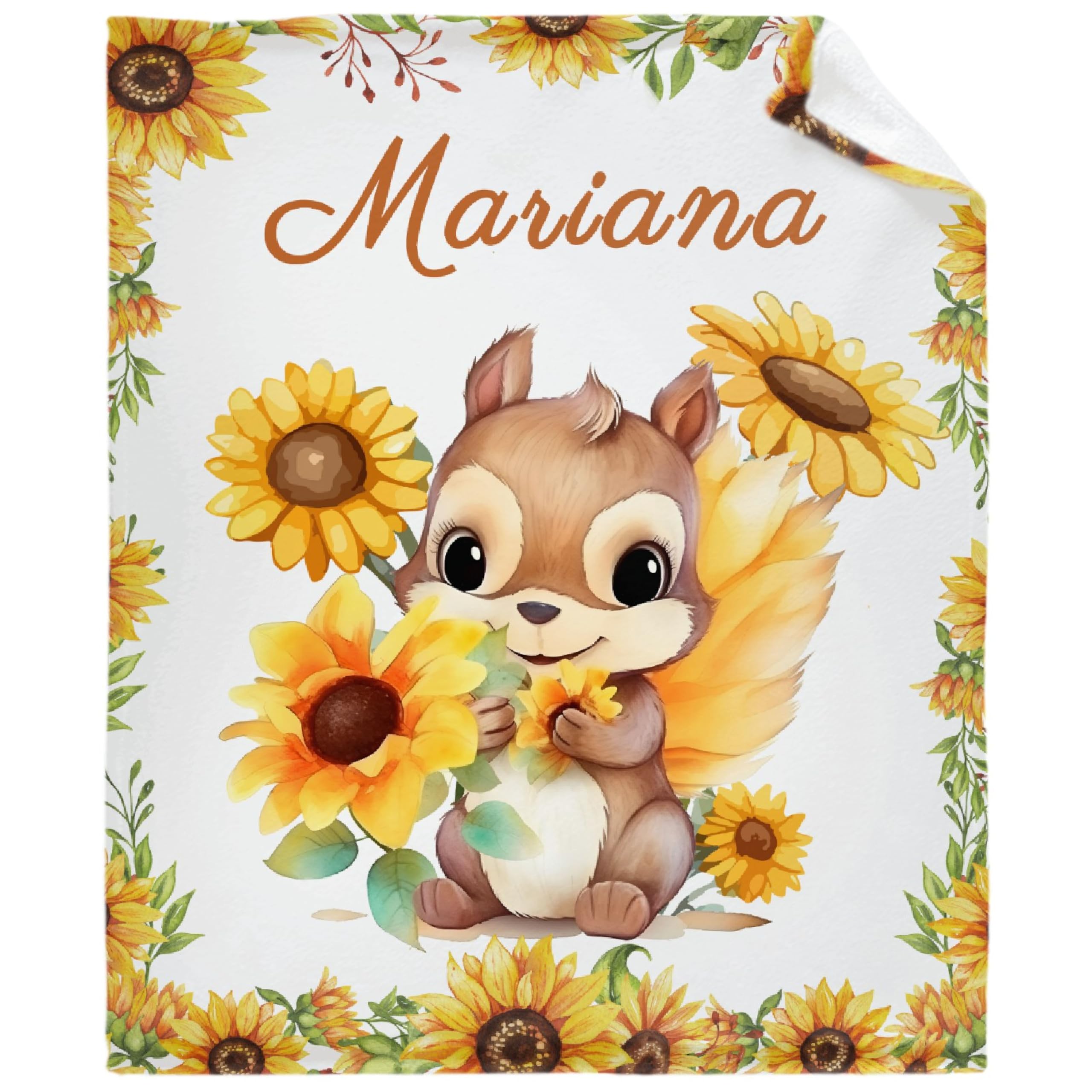 Custom Sunflower Squirrel Blankets Custom Baby Blanket for Girls Boy