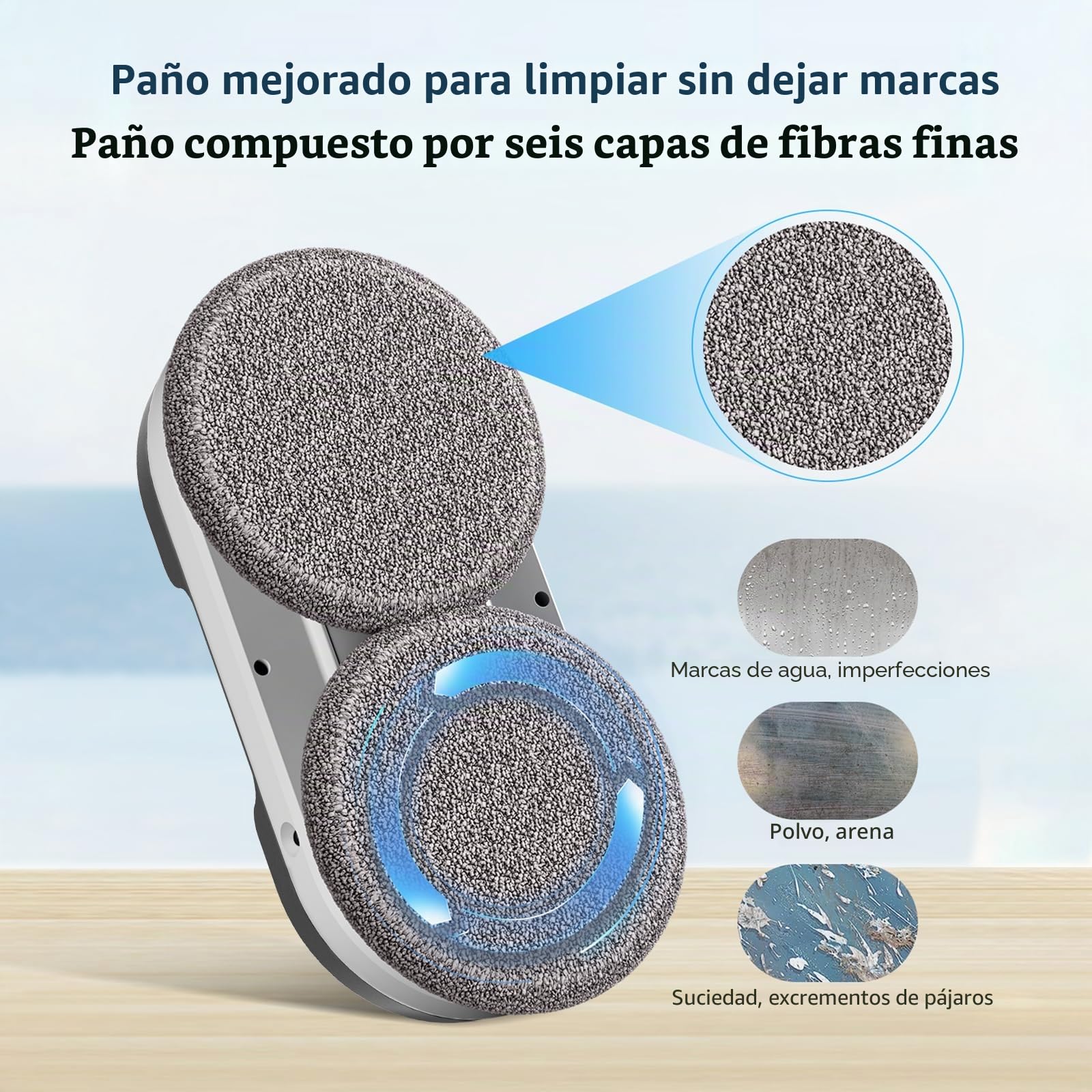 Robot Limpiacristales,2400-3200pa Robot Lavadora de Cristal Automático-Sistema de Pulverización Bidireccional, 3 Modos Limpieza, Detección de Bordes y Seguridad Anticaídas