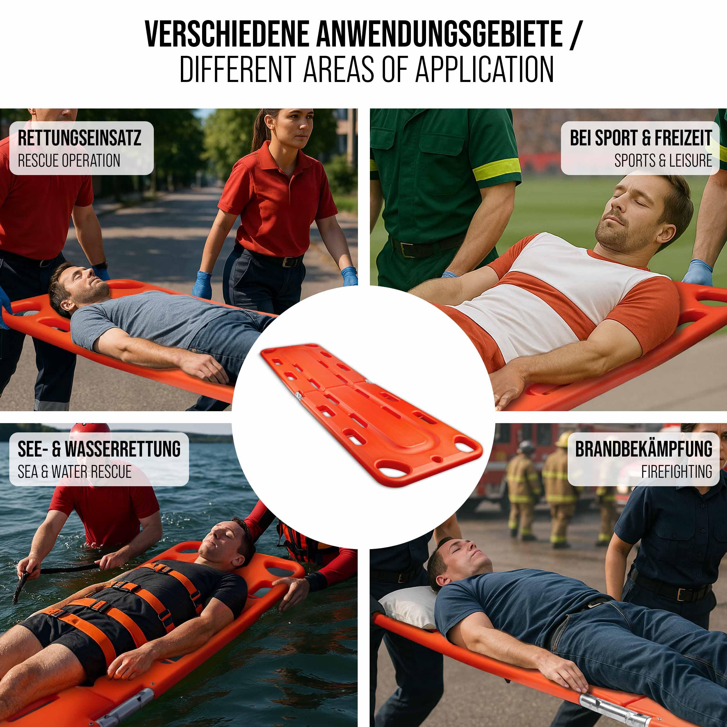Pulox WTG-100 Spineboard klappbar für Land- & Wasserrettung | Rettungsbrett inklusive 2 Gurten, platzsparend transportierbar für Bergung, Transport und Notfalleinsätze