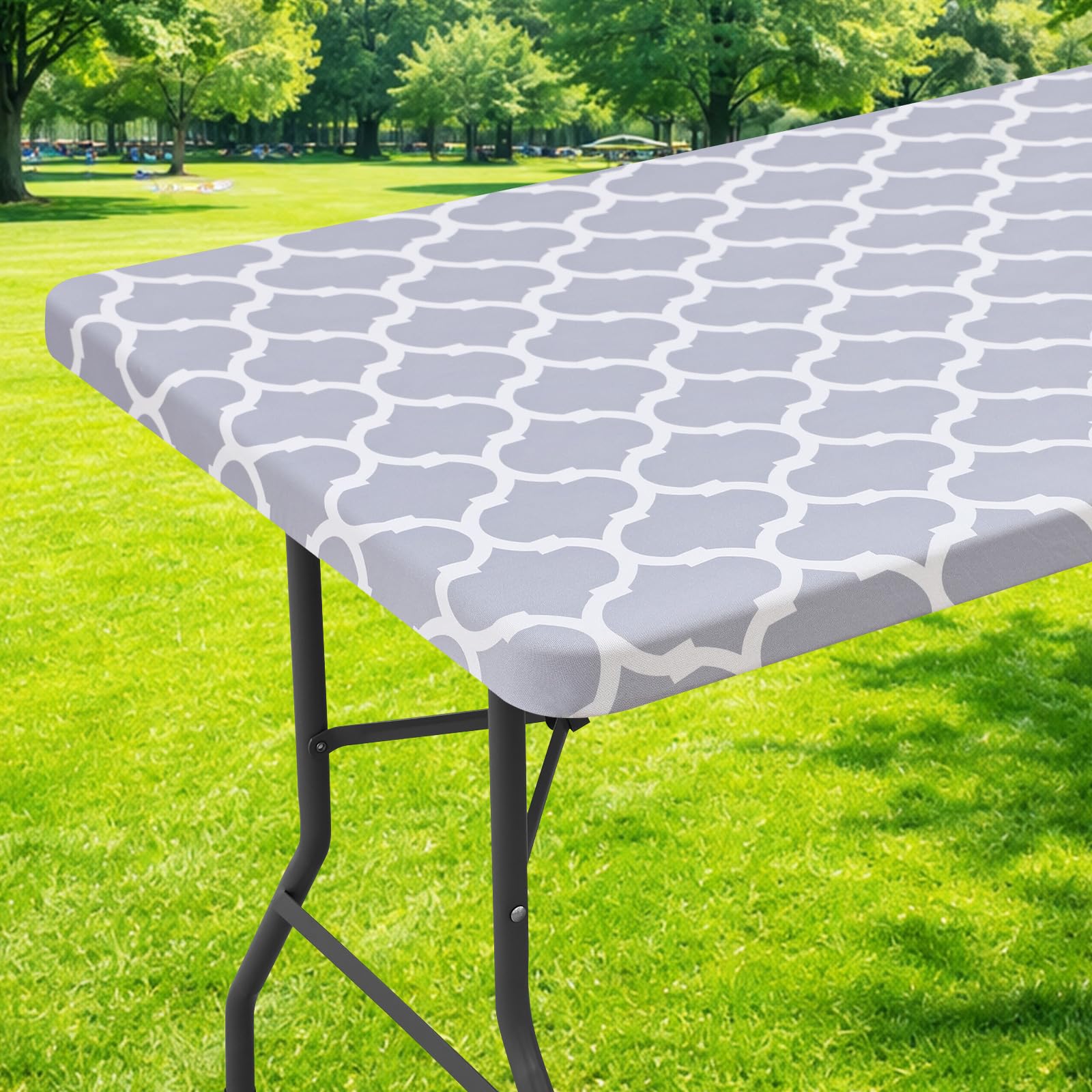 Moosfor Spandex Elastic Fitted 4FT Rectangle Table Cloth, Stretch Washable Tablecloths, Reusable Table Cover for Outdoor Picnic, Camping, Patio,Dining & Kitchen (Morocco, 24"x48")
