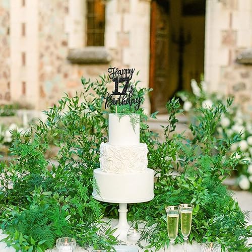 Miniatura 7 de 1 pieza de decoración de pastel de feliz cumpleaños 17 con purpurina para decoración de pasteles de cumpleaños de 17 años, decoración de pastel de