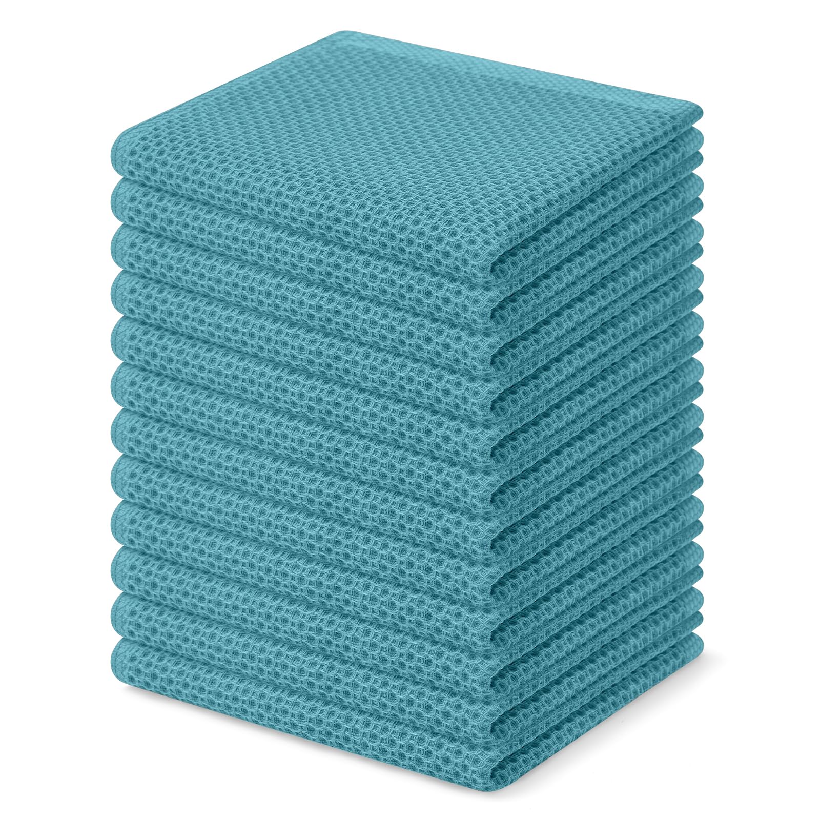 Homaxy 100% Cotton Waffle Weave Kitchen Dish Cloths 12-Pack, Lake Blue