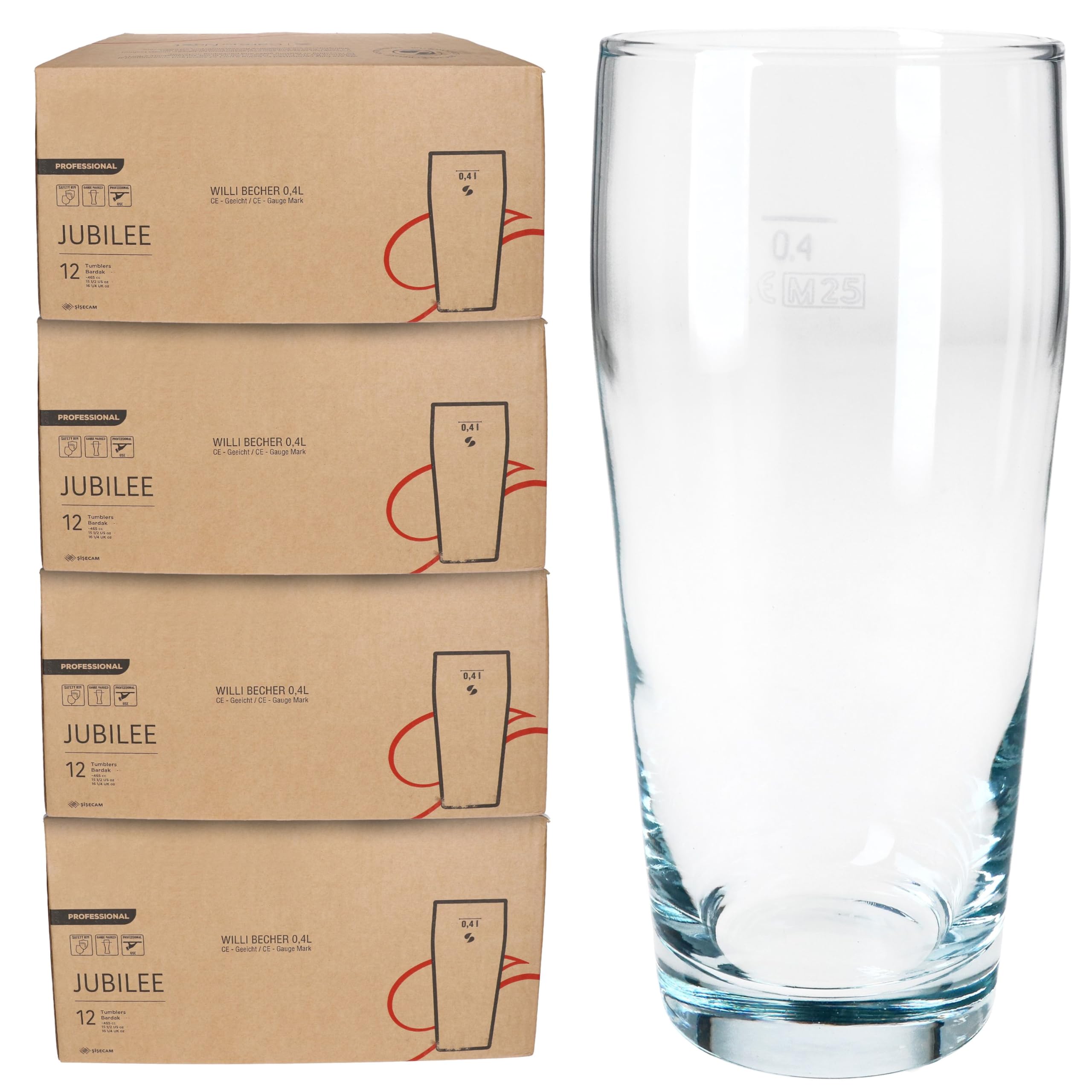MamboCat Set di 48 bicchieri da birra da 0,4 l, calibrato, in vetro trasparente con scala graduata, bicchieri per birra, acqua, cocktail e bevande analcoliche, ideali per gastronomia, bar e ristoranti