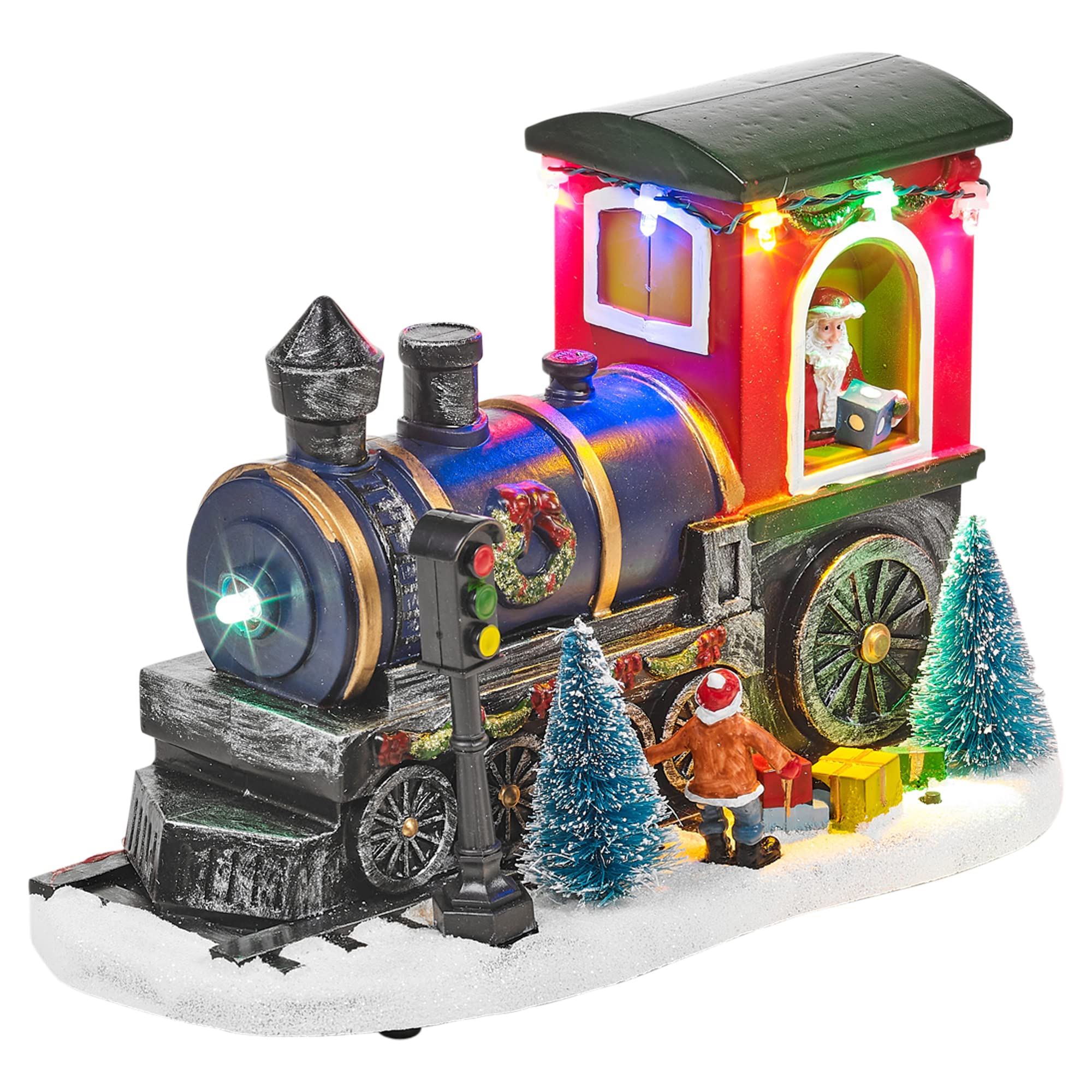 Urbnliving Multi-Colored With Earthy Tones Santa Led Light Up Vintage Express Railway Train Scene Christmas Xmas Tree Décor