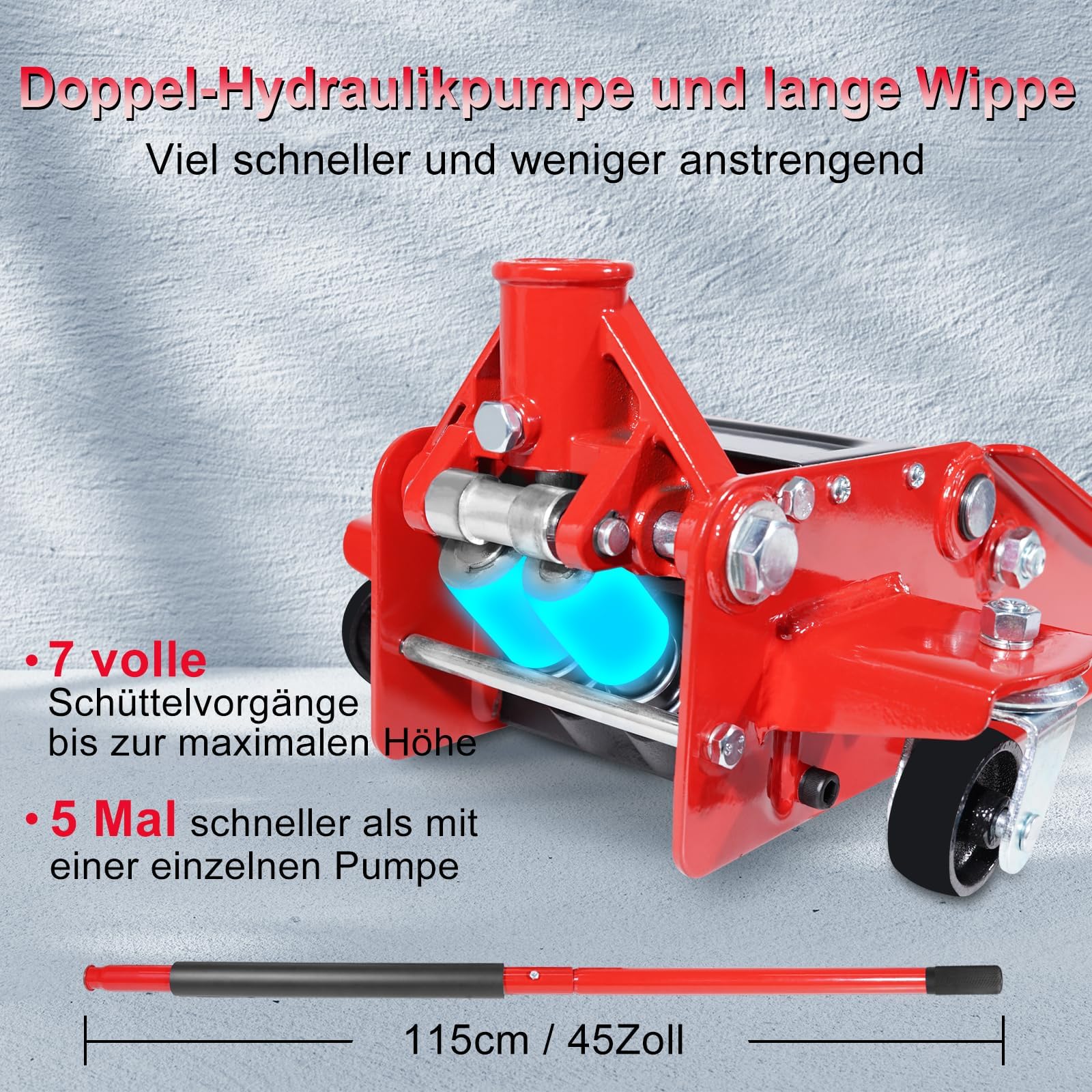 HYCHIKA Wagenheber 3t Hydraulisch Rangierwagenheber 505mm Ultra Low Profile Doppelkolben-Schnellhubpumpe