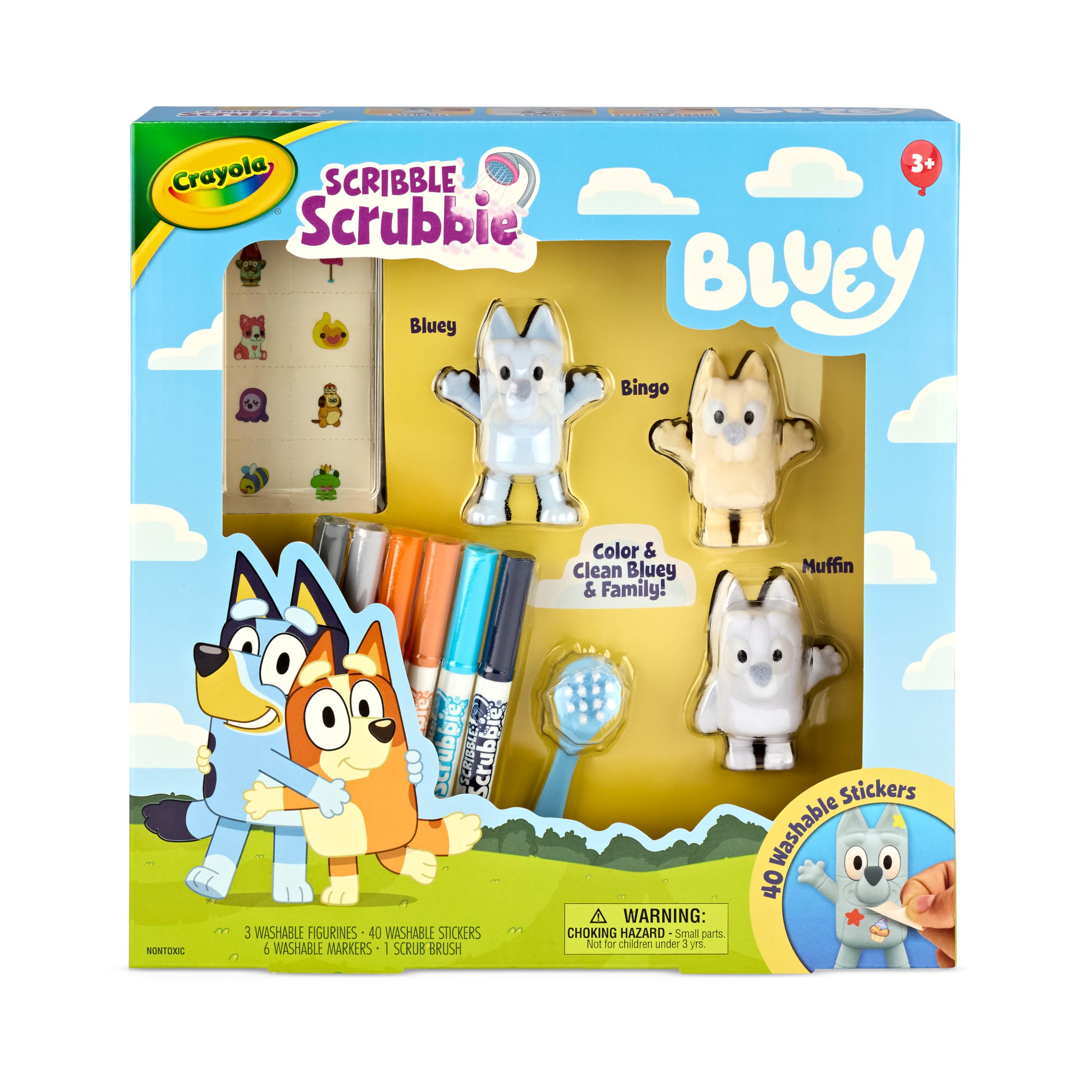 Crayola Scribble Scrubbies Deluxe Bluey Playset (3 ct), Kit Artistico e Artigianato per Bambini, Adesivi Lavabili, Giocattoli Blu, per Nipoti, dai 3 Anni in su