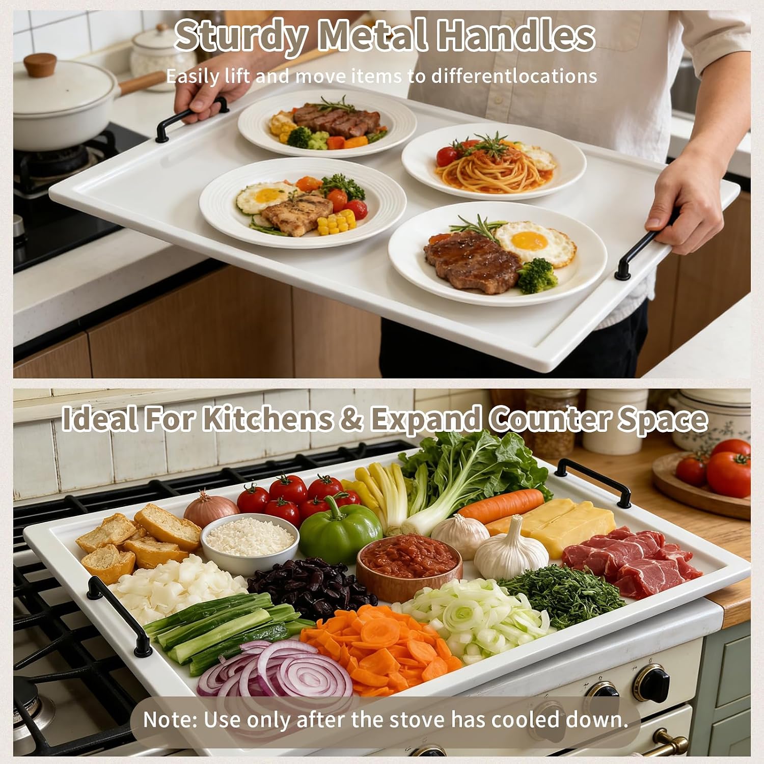 Stove Top Cover 30"x22" with Handles, Noodle Board for Electric & Gas Stove, Kitchen Serving Tray, Sink Cover & Cutting Board