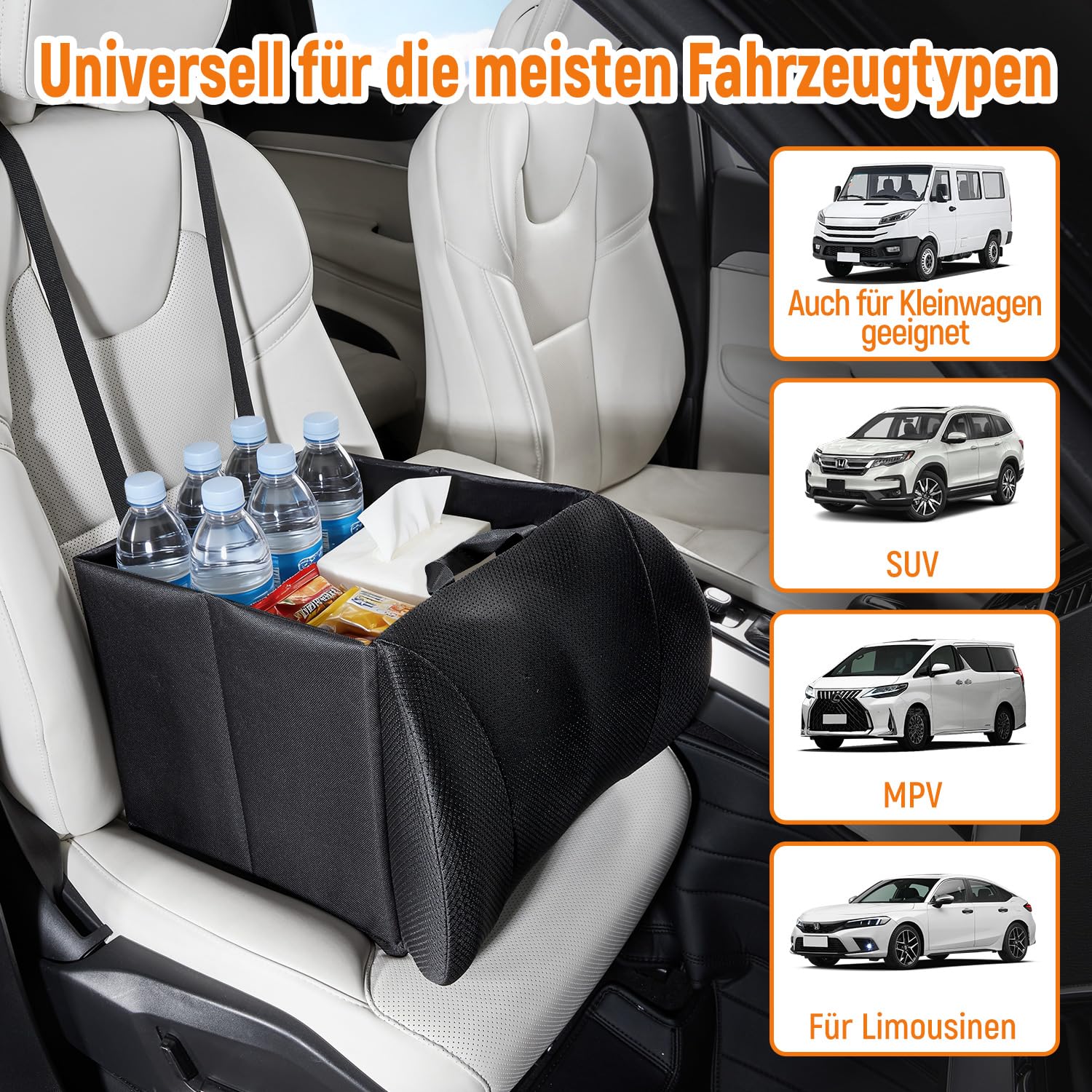 GGW Organizer 2 in 1 pieghevole con cuscino lombare – Scatola robusta per archiviazione in auto, SUV e pick-up