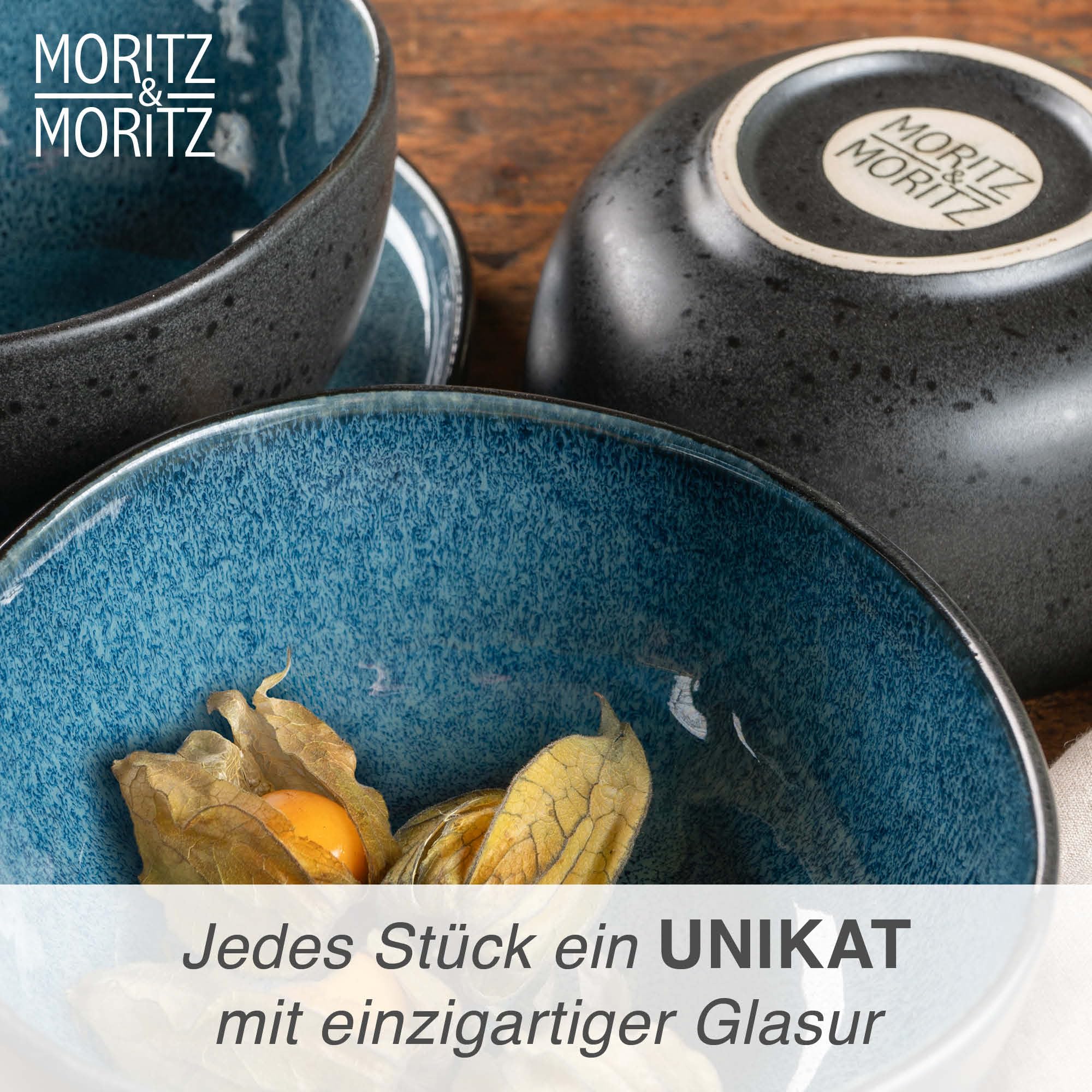 Moritz & Moritz ORGANIC Müslischalen Set 6-teilig Blau, Steingut Bowls im modernen Design, ca. 500 ml Füllmenge, einzigartiger Farbverlauf, robust und spülmaschinengeeignet