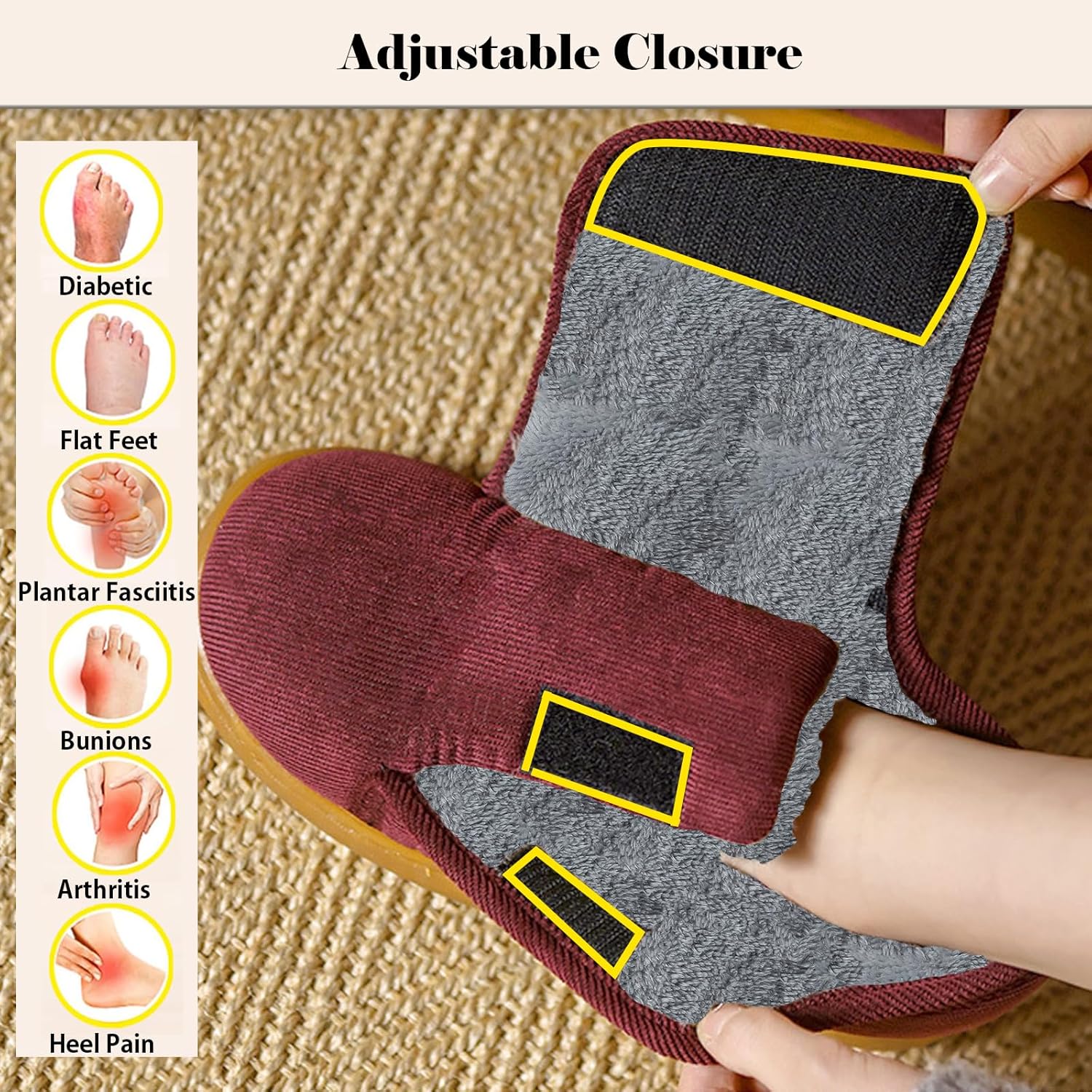 Diabetic Shoes for Women Men Warm Fur Lining Non-Slip Slippers Winter Snow Boots Comfortable Adjustable Straps for Swollen Feet - Image 2