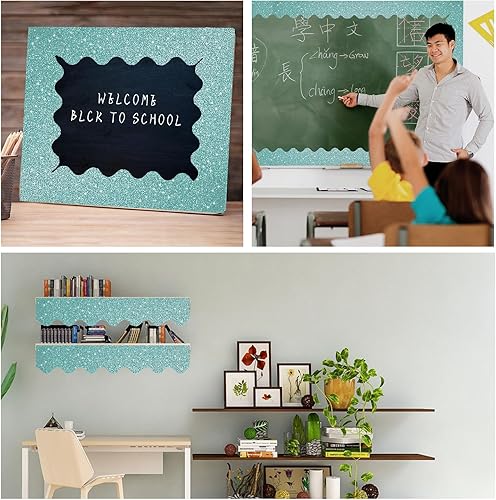 Miniatura 91 de Bordes de tablón de anuncios de 65 pies, bordes festoneados brillantes, borde decorativo para póster, decoración de aula para escuela, tiras de Verde