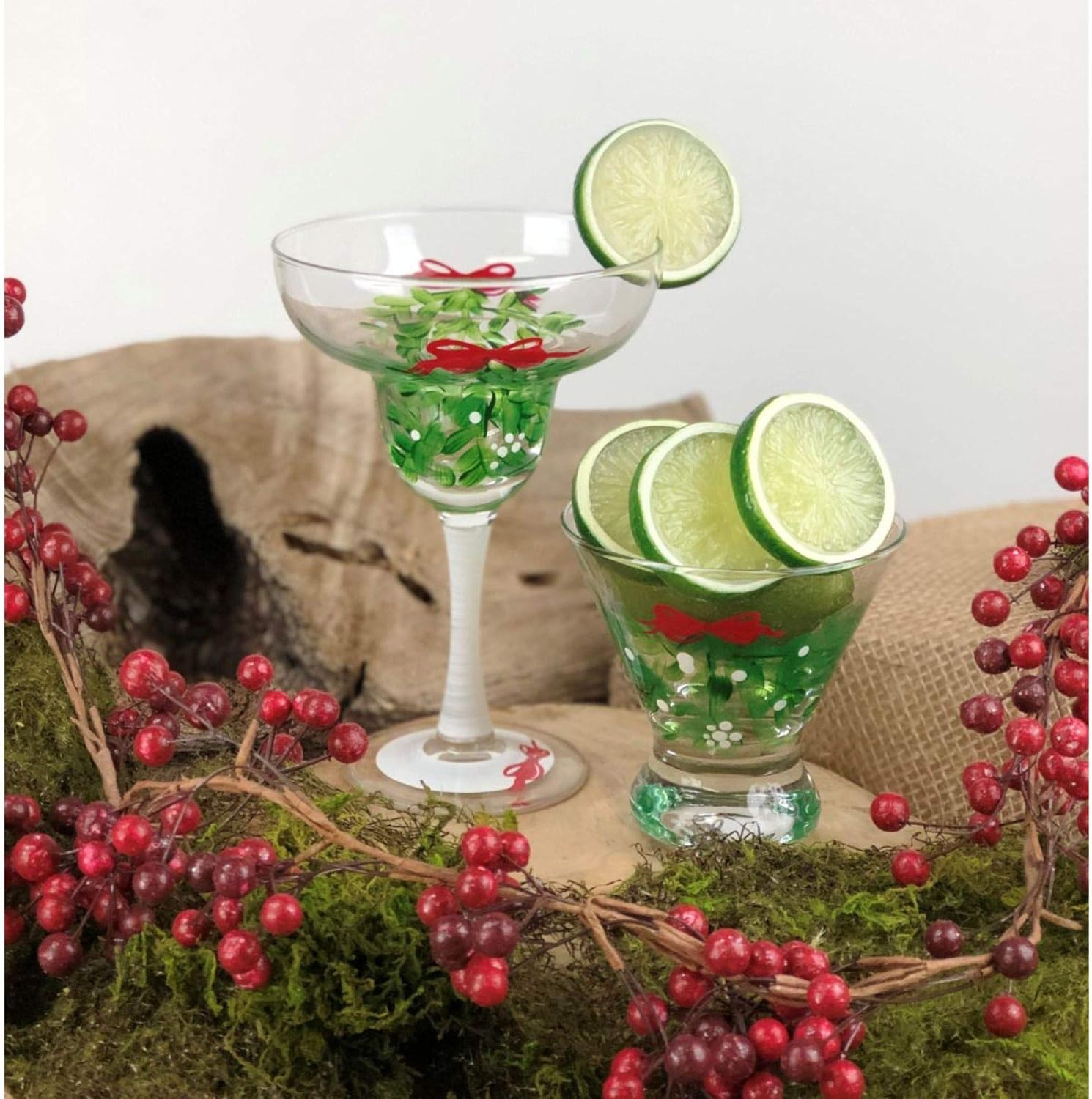 Crafted Creations 6.7” Mistletoe Margarita Set of 2