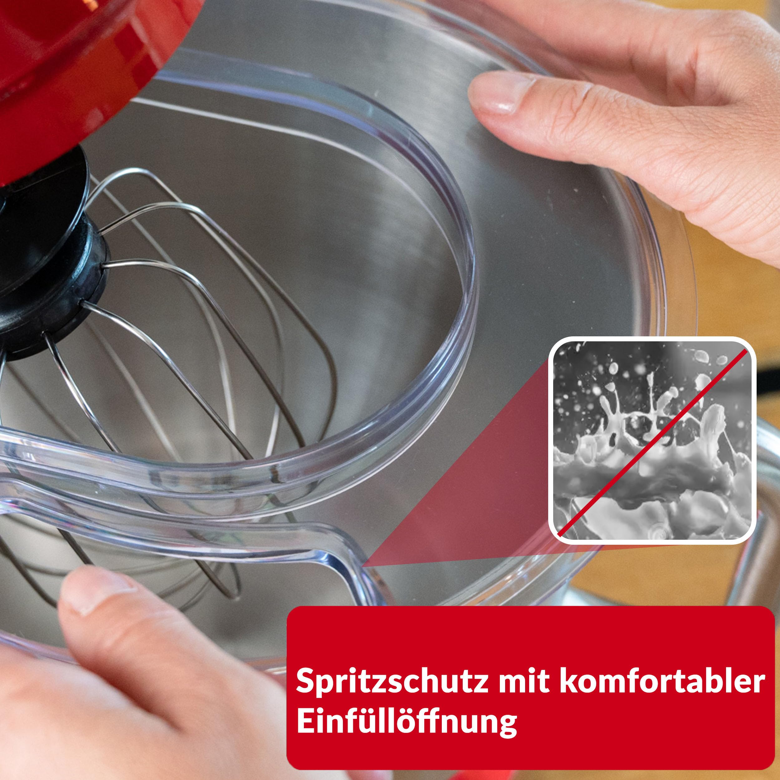 LEHMANN Küchenmaschine mit Zubehör-Set, 1500W, Rührmaschine mit 12 Geschwindigkeiten, 5L Rührschüssel, Überhitzungsschutz, Rutschfest, Knetmaschine mit 3 Rühreinsätze und Spritzschutz, Rot