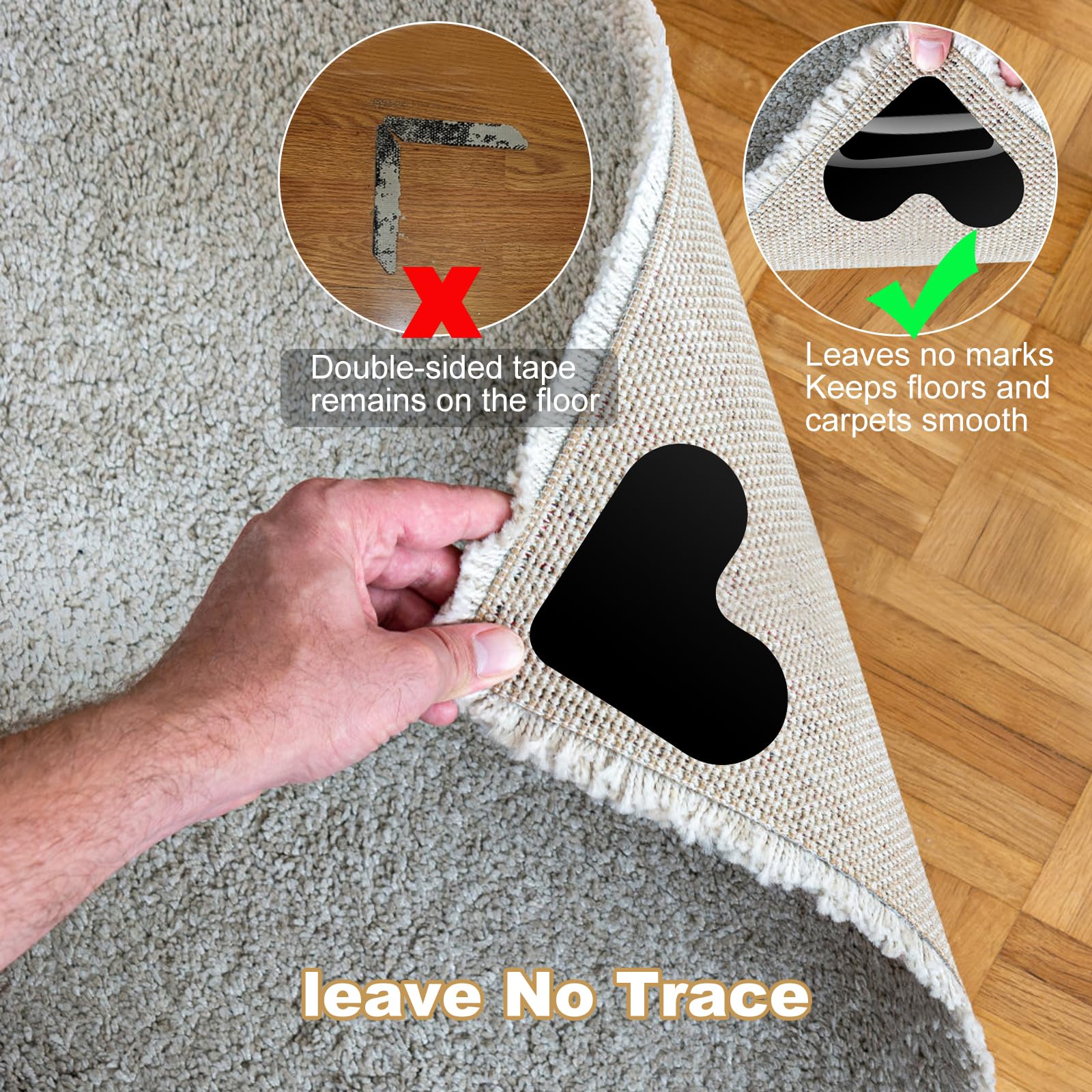 16 Antiscivolo Per Tappeti 85x85mm - Adesivi Riutilizzabili - Per Pavimenti Lisci E Sicurezza - Foto 2