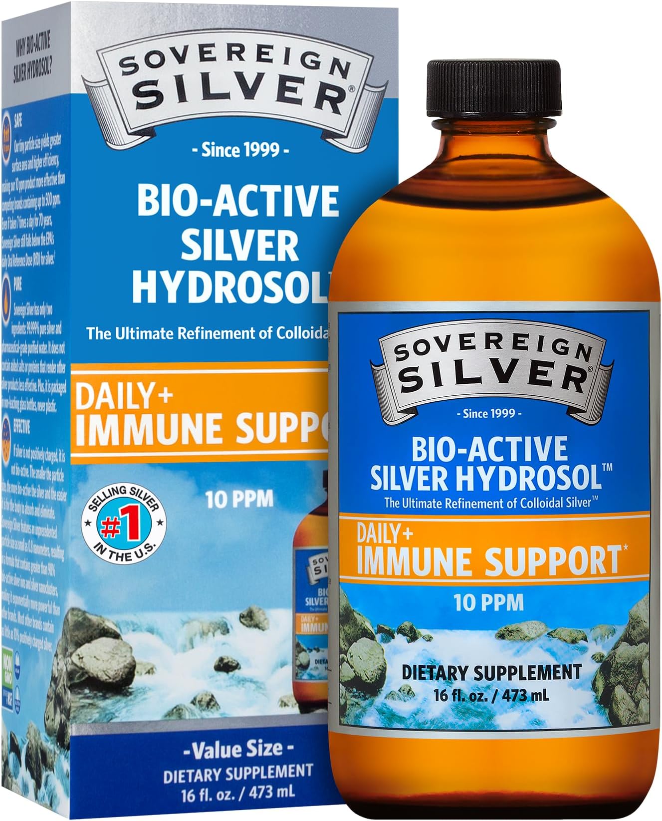 Sovereign Economy Size Bio-Active Silver Hydrosol for Immune Support , 10 Ppm, 16 oz (473ml)