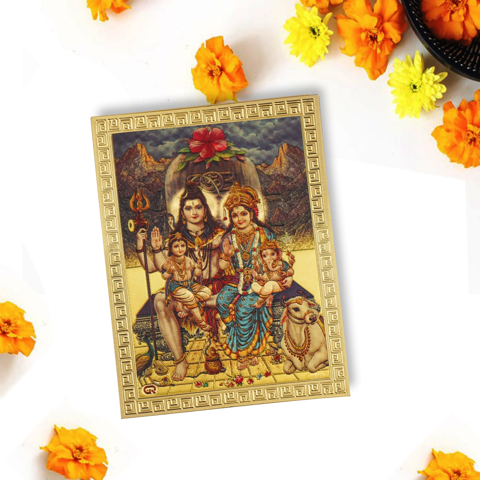 Hawai Acrylic Sheet Printed Gold Plated Lord Shiva and Parvati Sticker, Size 3.5 x 2.5 Inch | Shiv Parivar Small Pocket Size Self Adhesive Hindu Religious Sticker | Pooja Room Car Temple Decor | SFDI00671_PKT 1