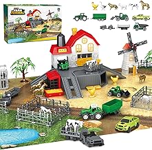 deAO Farm Animal Toy Set with Red Barn,39 Pcs Farm Animal Tractor Toys Playset with 35 in Play Mat,Trailer Fence,Farmer,Tree,Cow,Farm Toy for Boys Girls Kid,Ideal Christmas Birthday Gifts