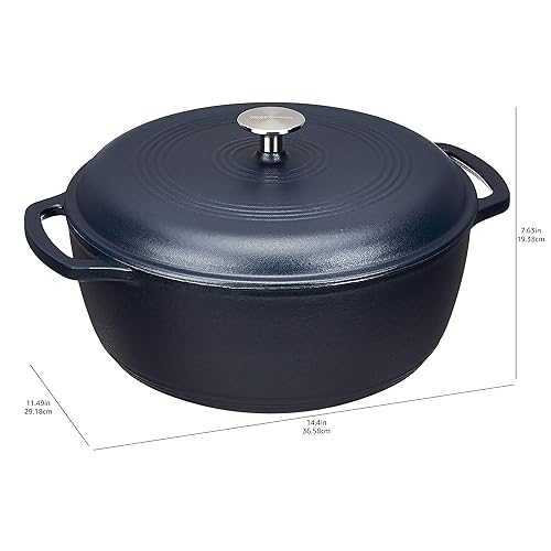 Vista 69 de Horno holandés cubierto de hierro fundido esmaltado Yaxa Basics, 6 cuartos de galón, color azul marino.