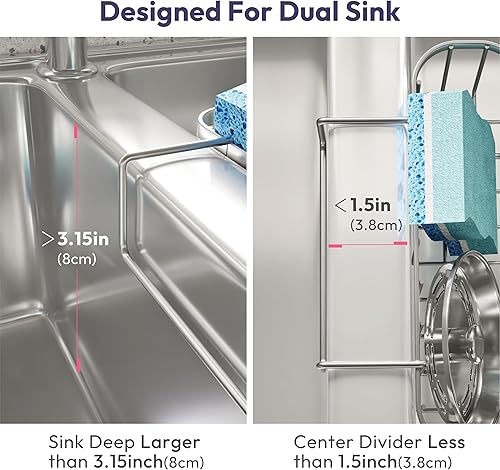 Miniatura 2 de SWTYMIKI Soporte de esponja para fregadero de cocina, organizador de fregadero de cocina movible con tamaño compacto, resistente al óxido e