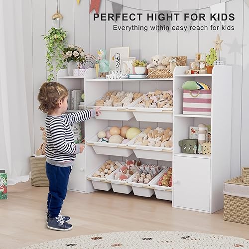 Miniatura 6 de Organizador de almacenamiento de juguetes con 8 cubos de juguetes, organizadores de juguetes para niños y almacenamiento con estante, estantería